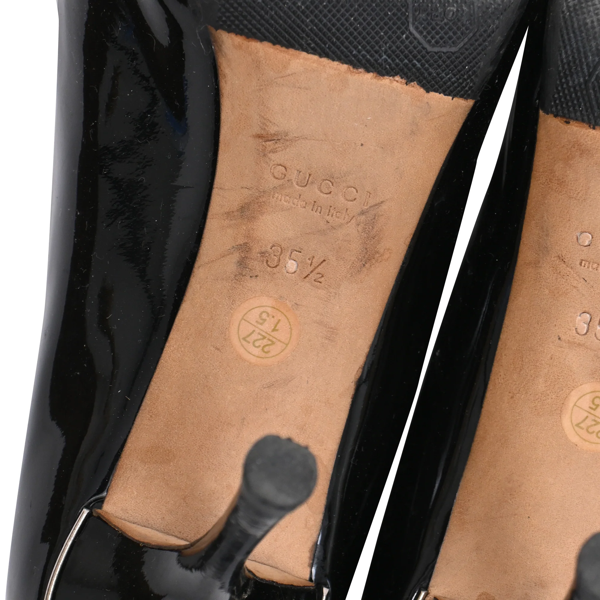 Women's Gucci Interlocking G Enamel Peep-Toe Pumps in Black Patent Leather - Image 7