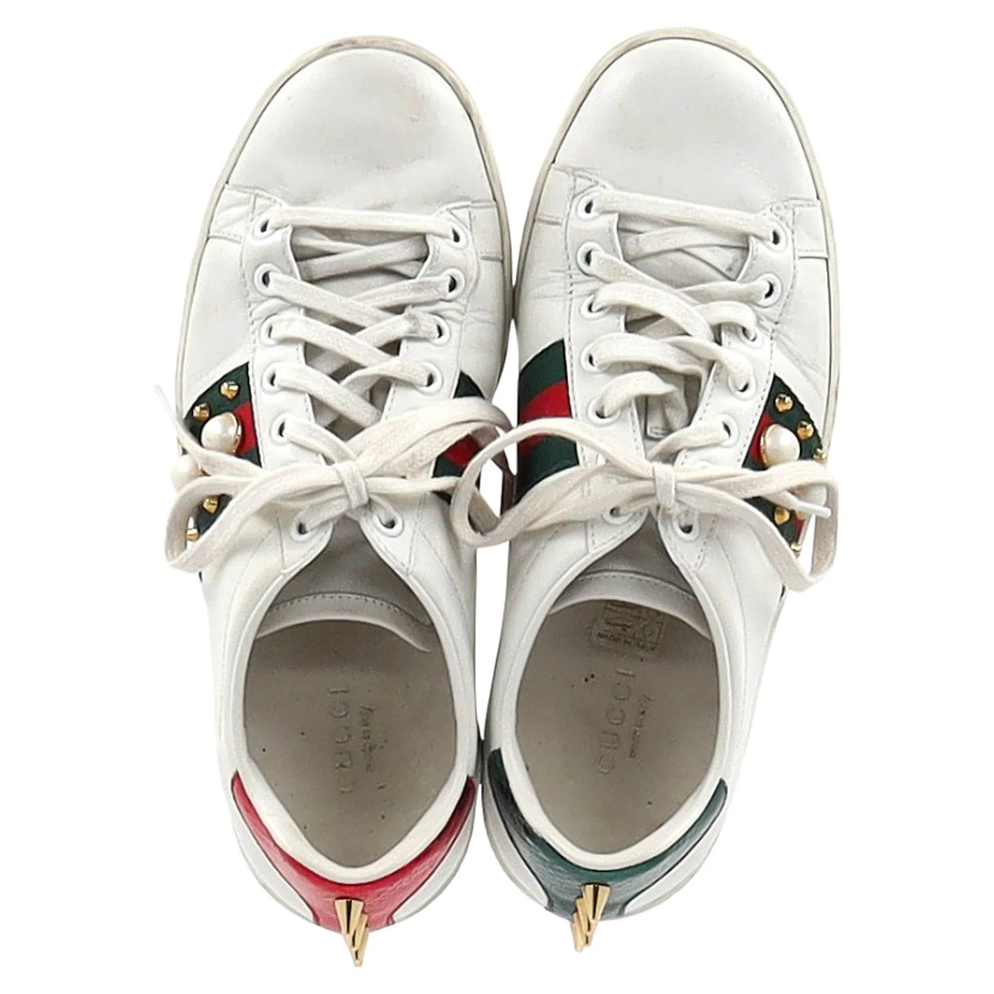 Women's Gucci New Ace With Faux Pearl Embellished Sneakers in White Leather - Image 3