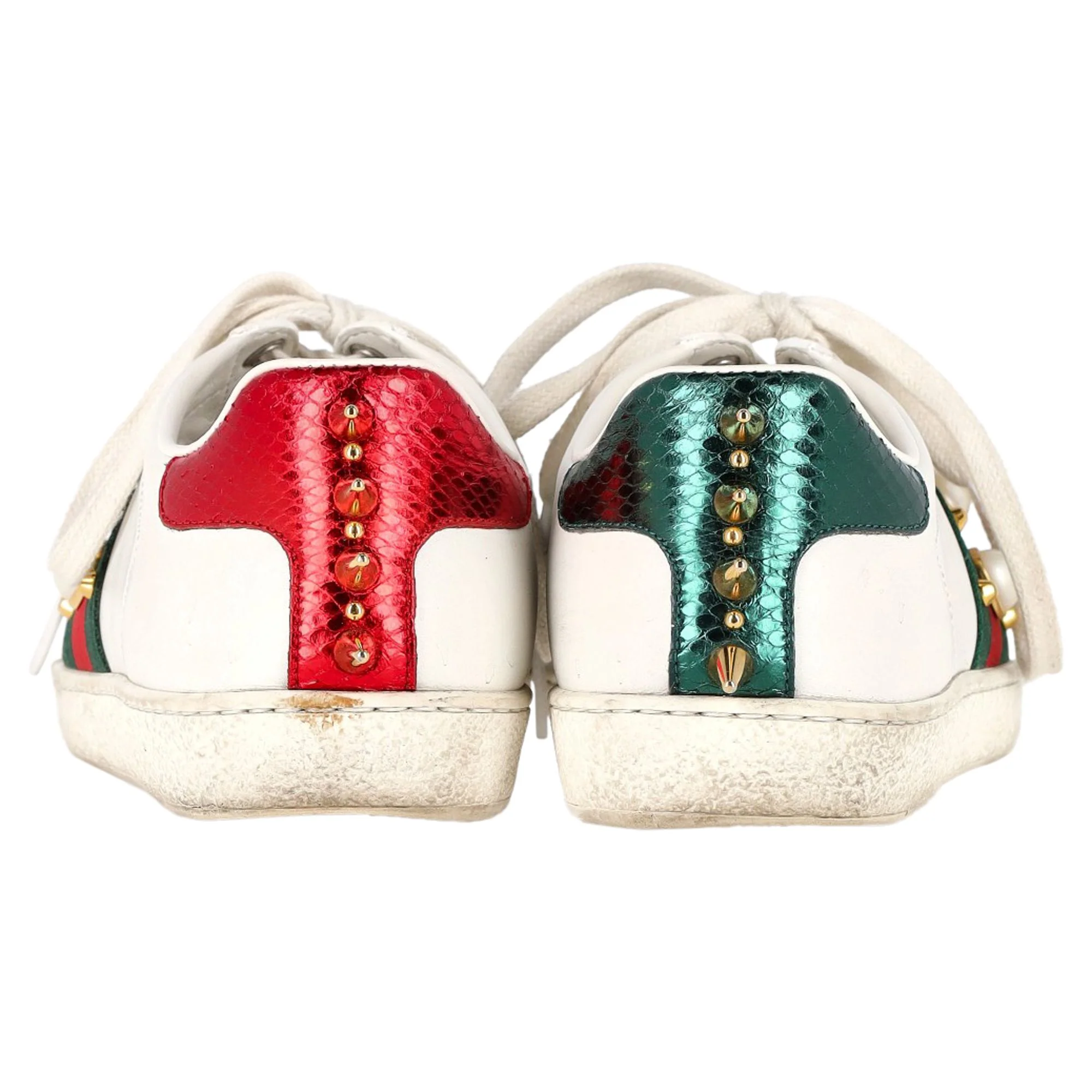 Women's Gucci New Ace With Faux Pearl Embellished Sneakers in White Leather - Image 4
