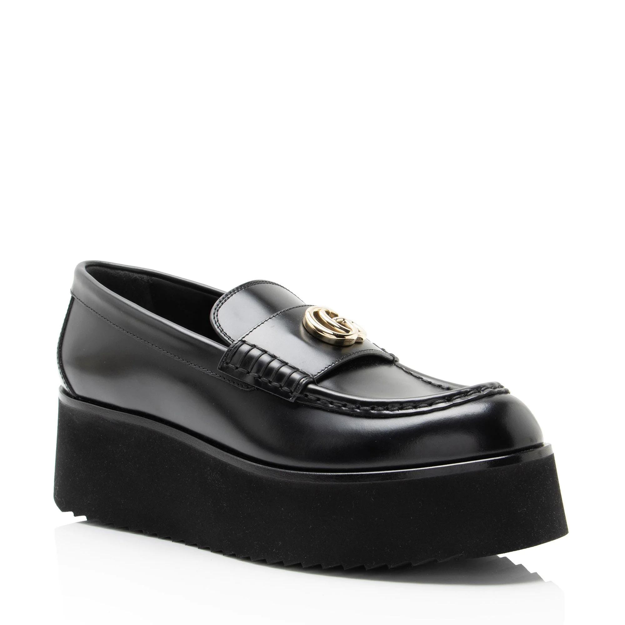 Women's Gucci Shiny Calfskin GG Creeper Platform Loafers - Size 7.5 / 37.5