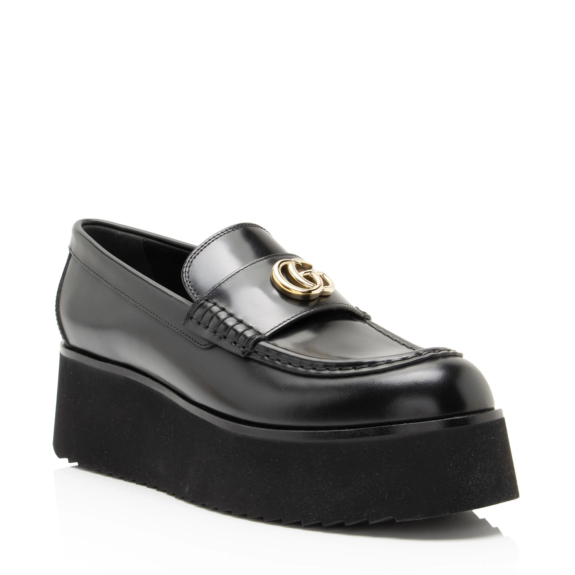 Women's Gucci Shiny Calfskin GG Creeper Platform Loafers - Size 9 / 39