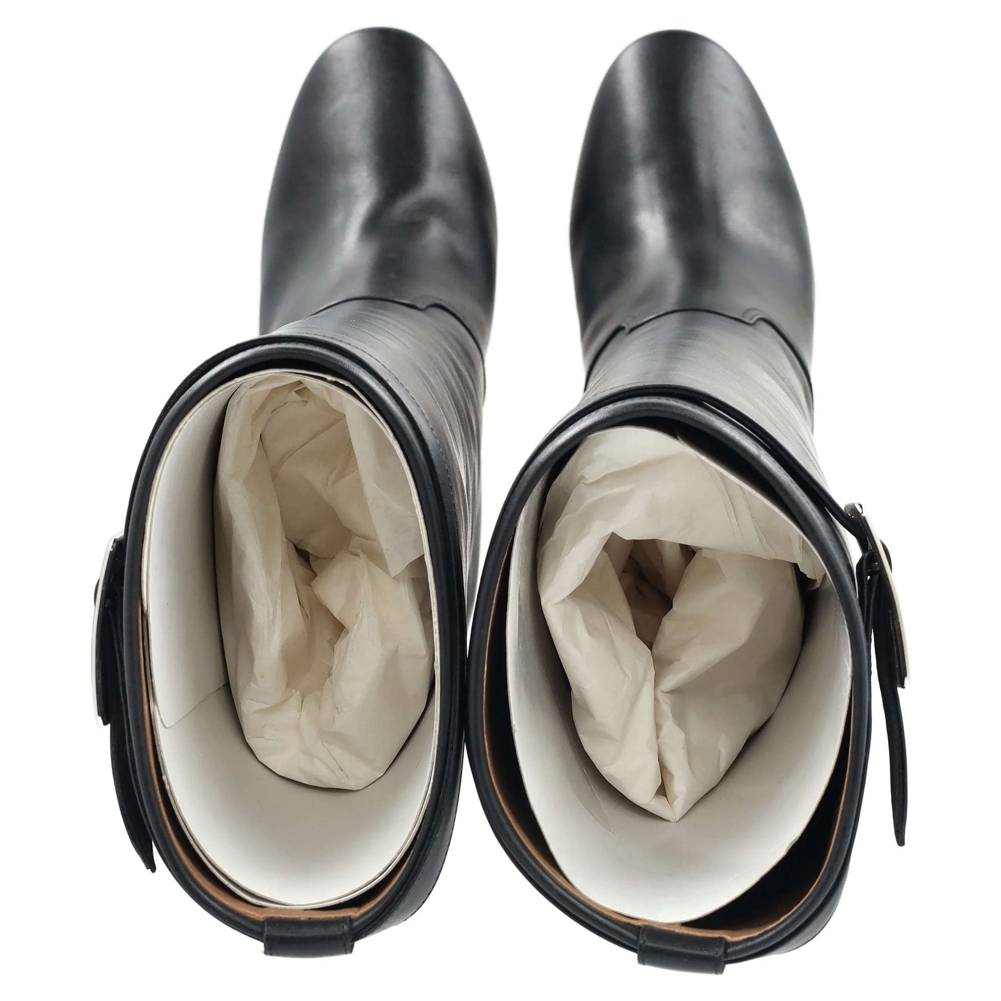 Women's Hermès Chrome Heel Knee Boots in Black Leather - Image 10