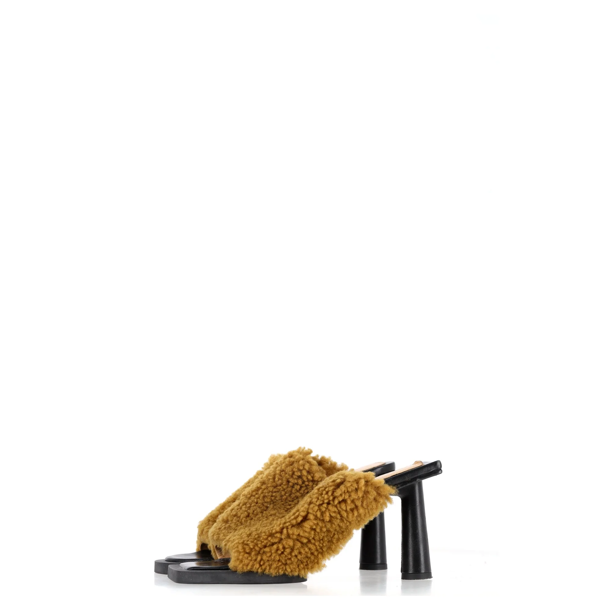 Women's Jacquemus Les Mules Carrés Ronds Shearling Sandals in Brown Lamb Fur - Image 10