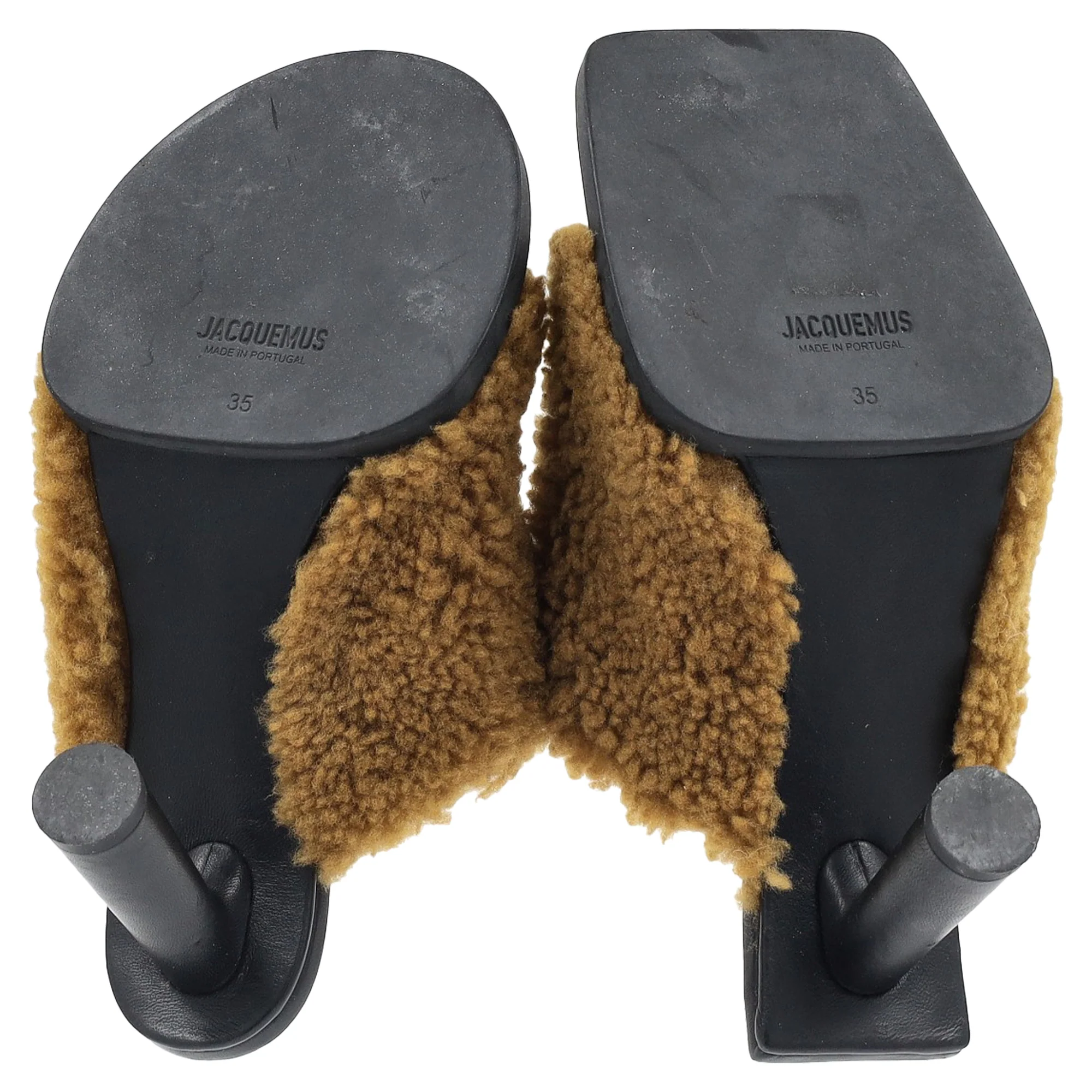 Women's Jacquemus Les Mules Carrés Ronds Shearling Sandals in Brown Lamb Fur - Image 6