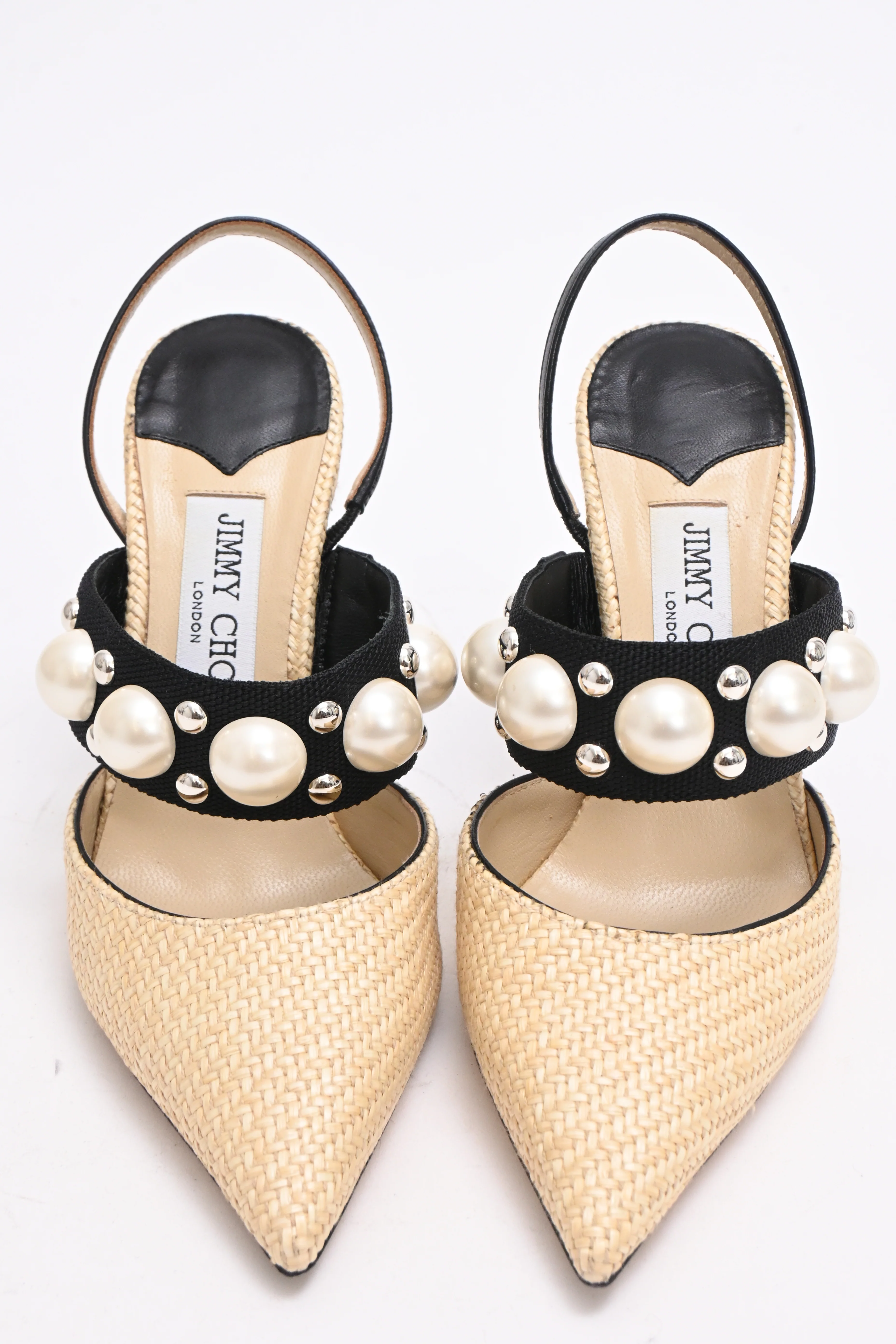 Women's Jimmy Choo Breslin 100 Pumps in Beige Raffia - Image 10