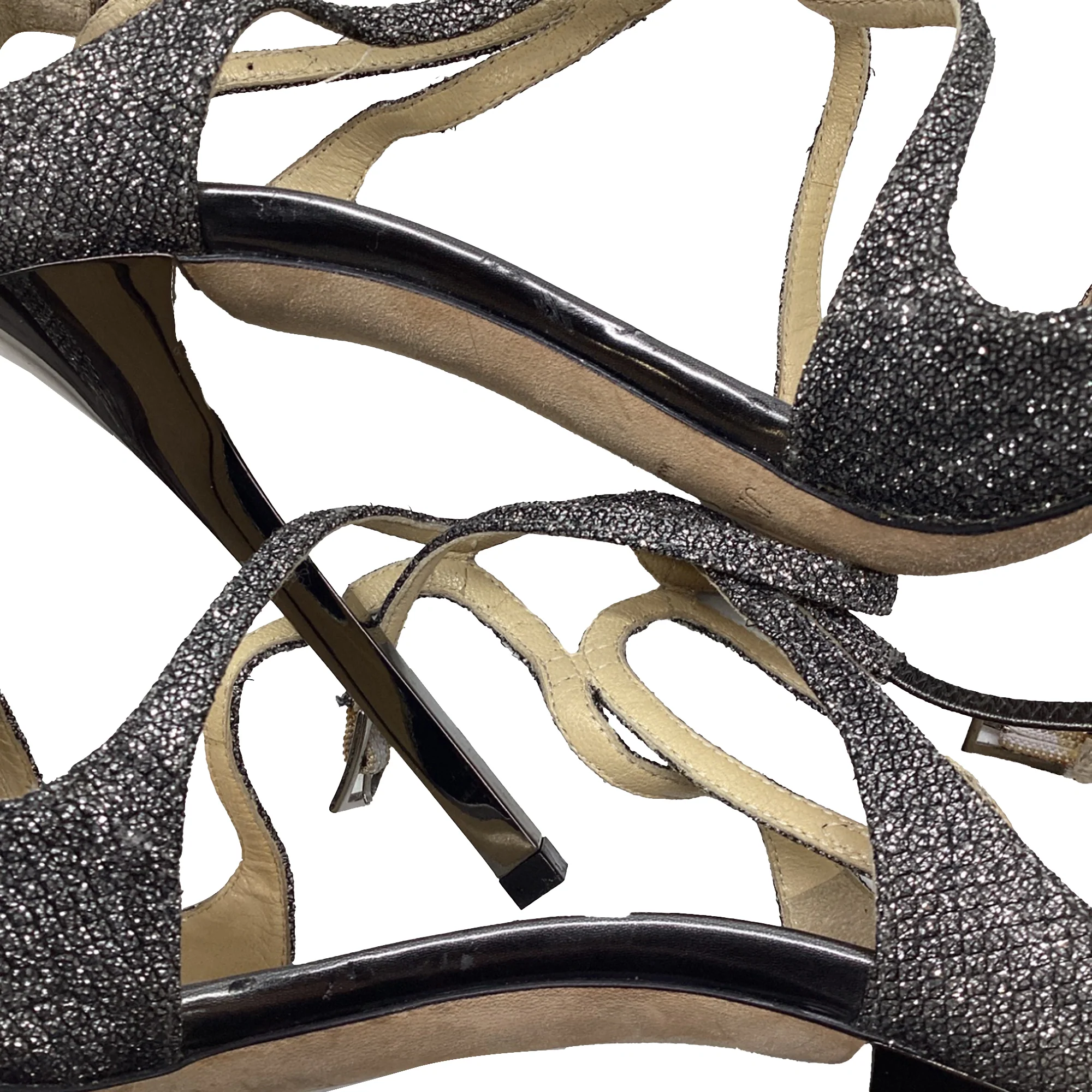 Women's Jimmy Choo Lang Anthracite Lamé Sandals in Silver Glitter - Image 9