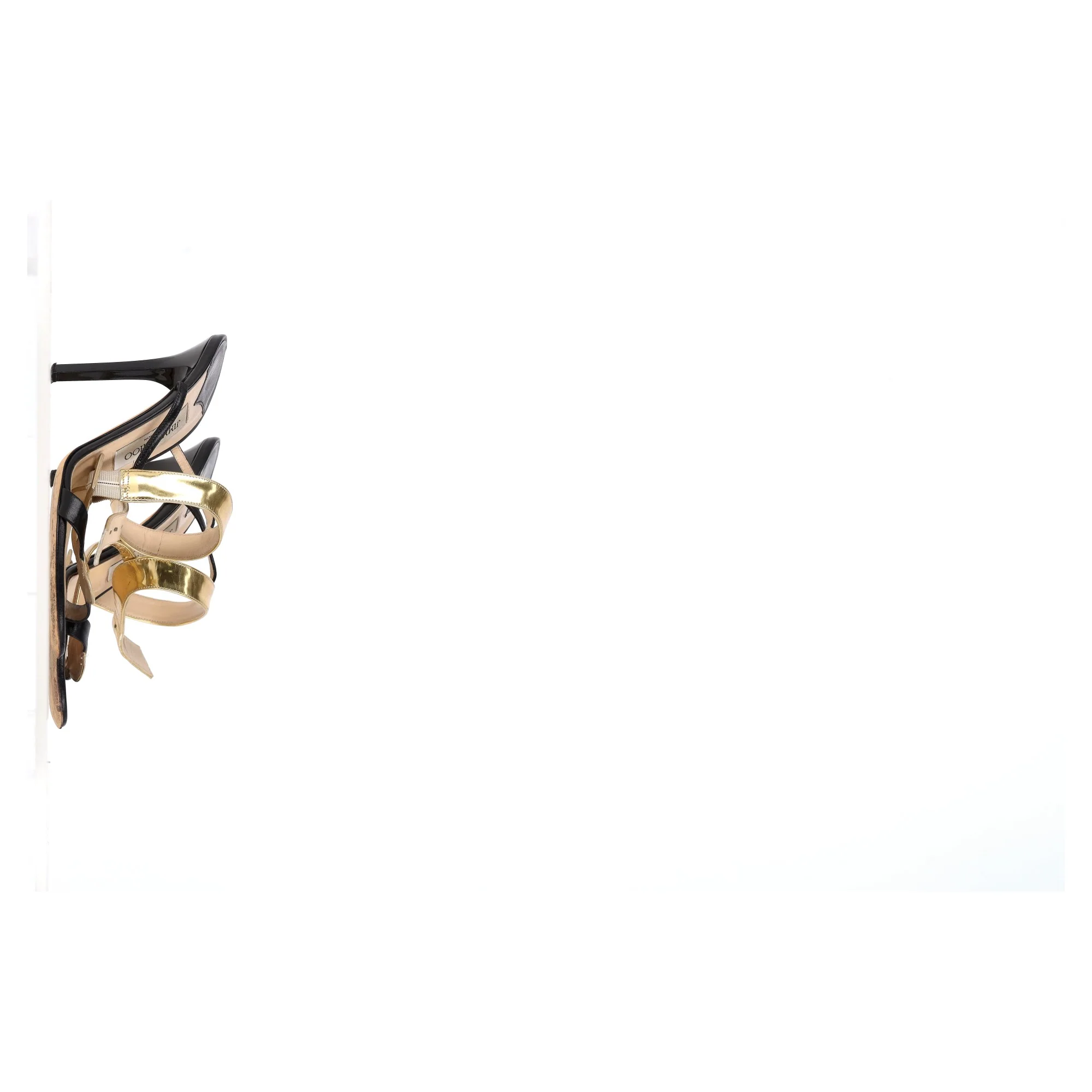 Women's Jimmy Choo T-Strap Heel Sandals in Black and Gold Leather - Image 10