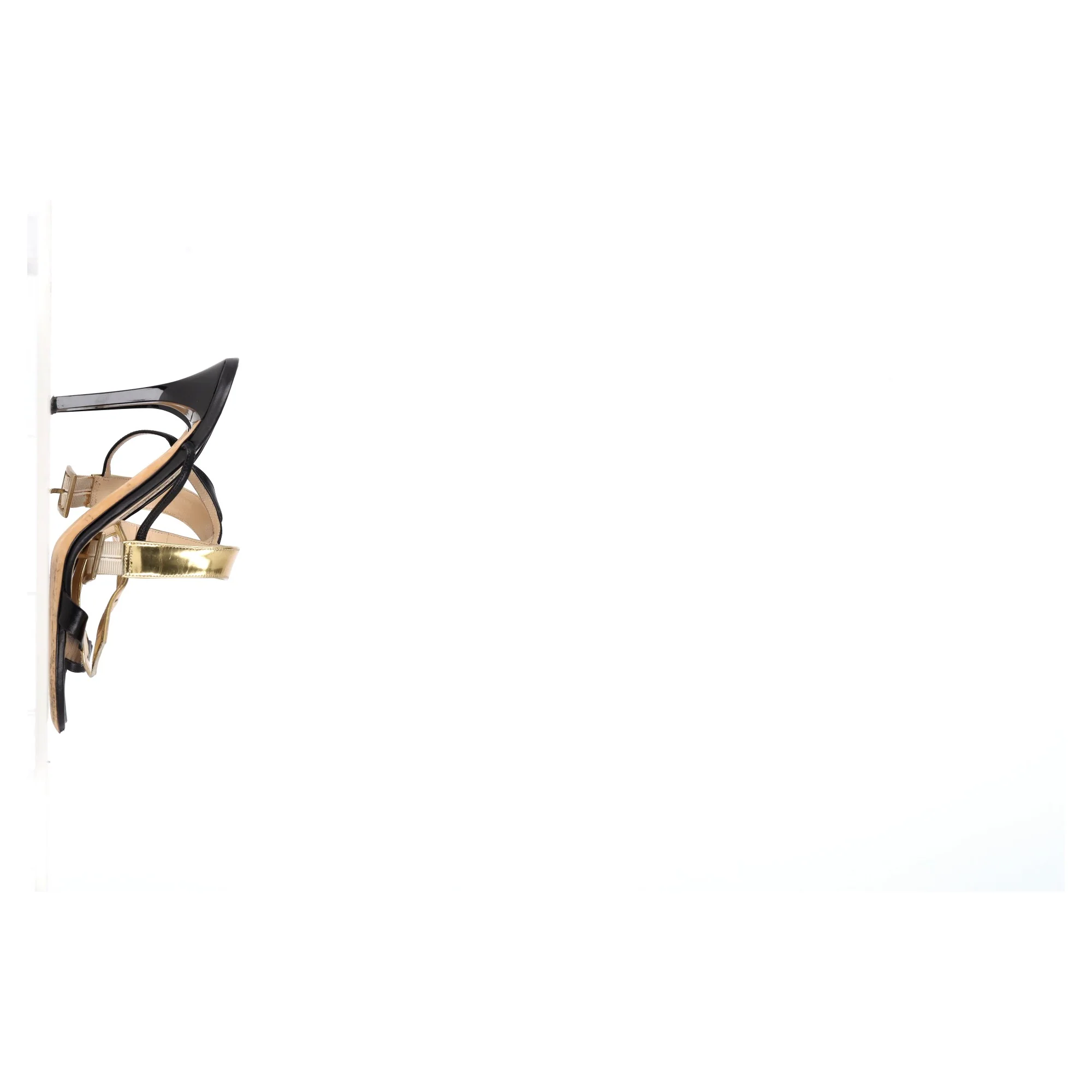 Women's Jimmy Choo T-Strap Heel Sandals in Black and Gold Leather - Image 7