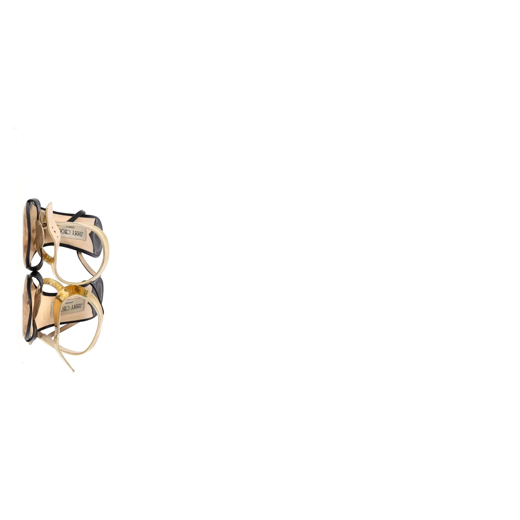 Women's Jimmy Choo T-Strap Heel Sandals in Black and Gold Leather - Image 8
