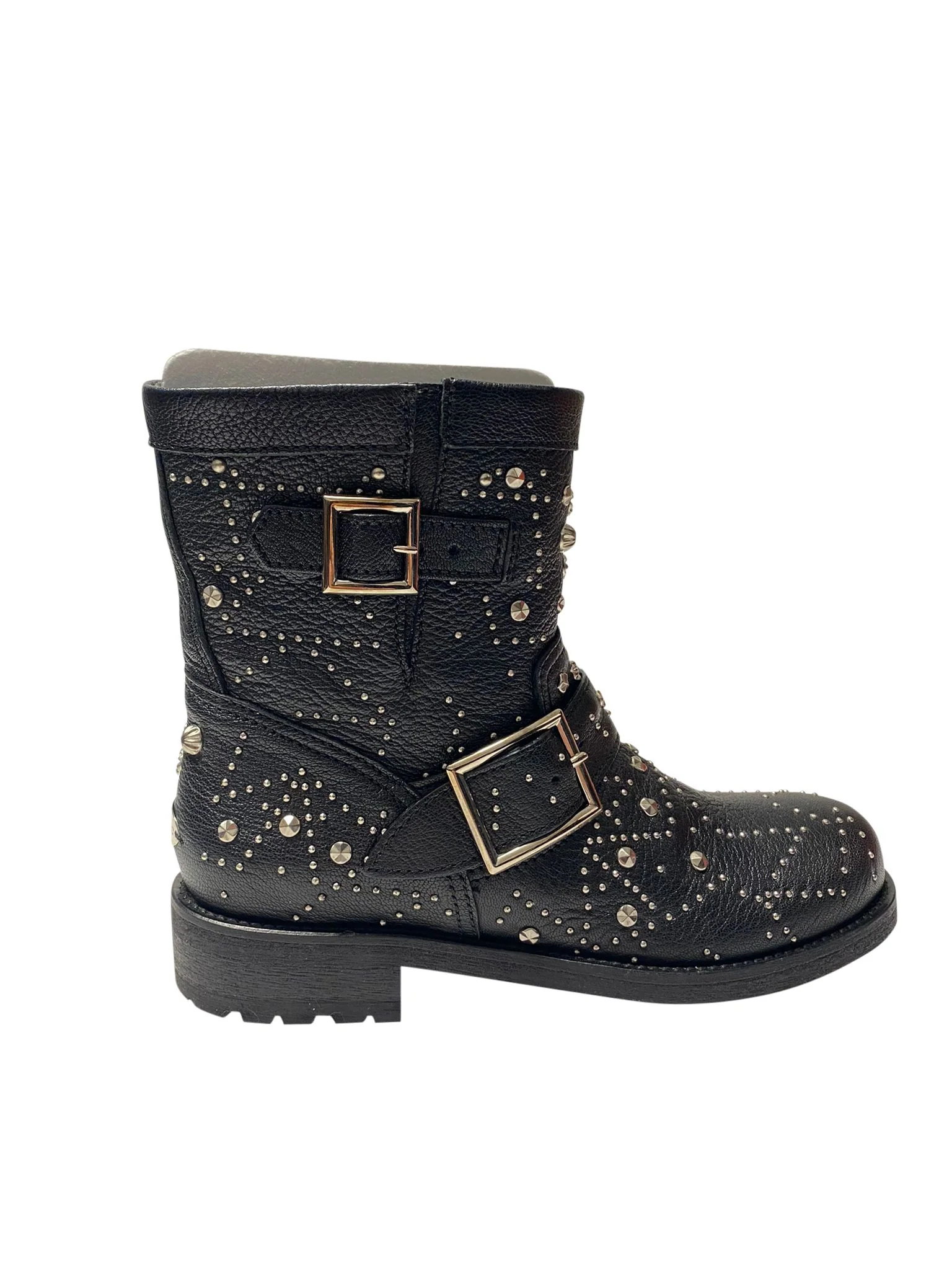 Women's Jimmy Choo Youth Studded Biker Boots in Black Leather