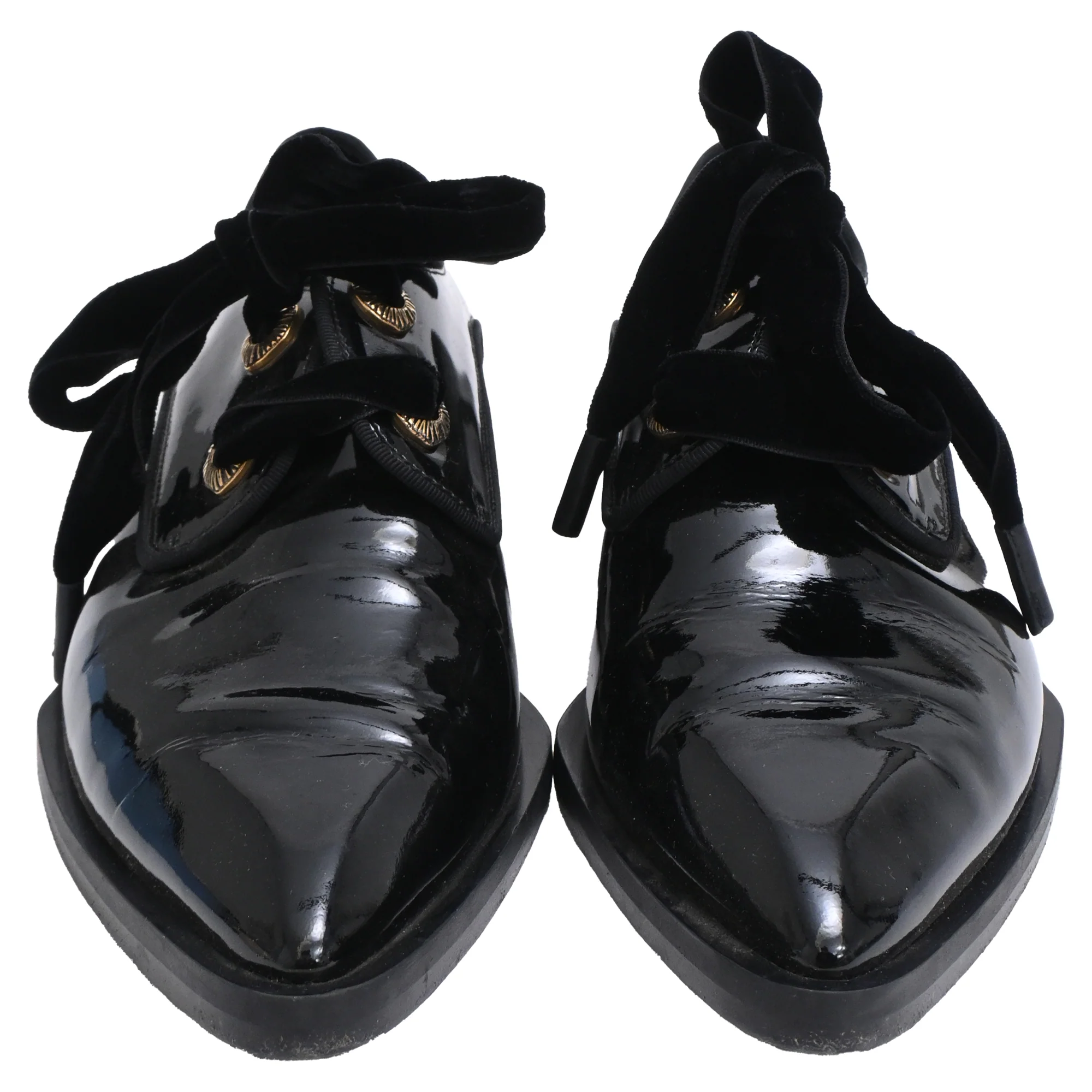 Women's Lanvin Pointed-Toe Lace-Up Derby Shoes in Black Patent Leather - Image 2