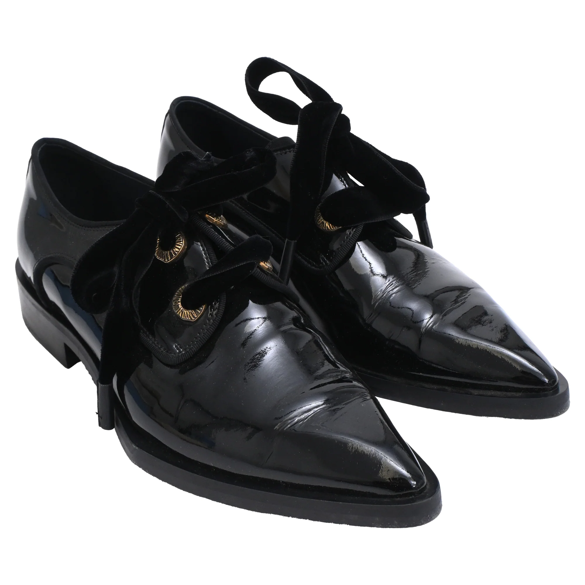 Women's Lanvin Pointed-Toe Lace-Up Derby Shoes in Black Patent Leather - Image 4