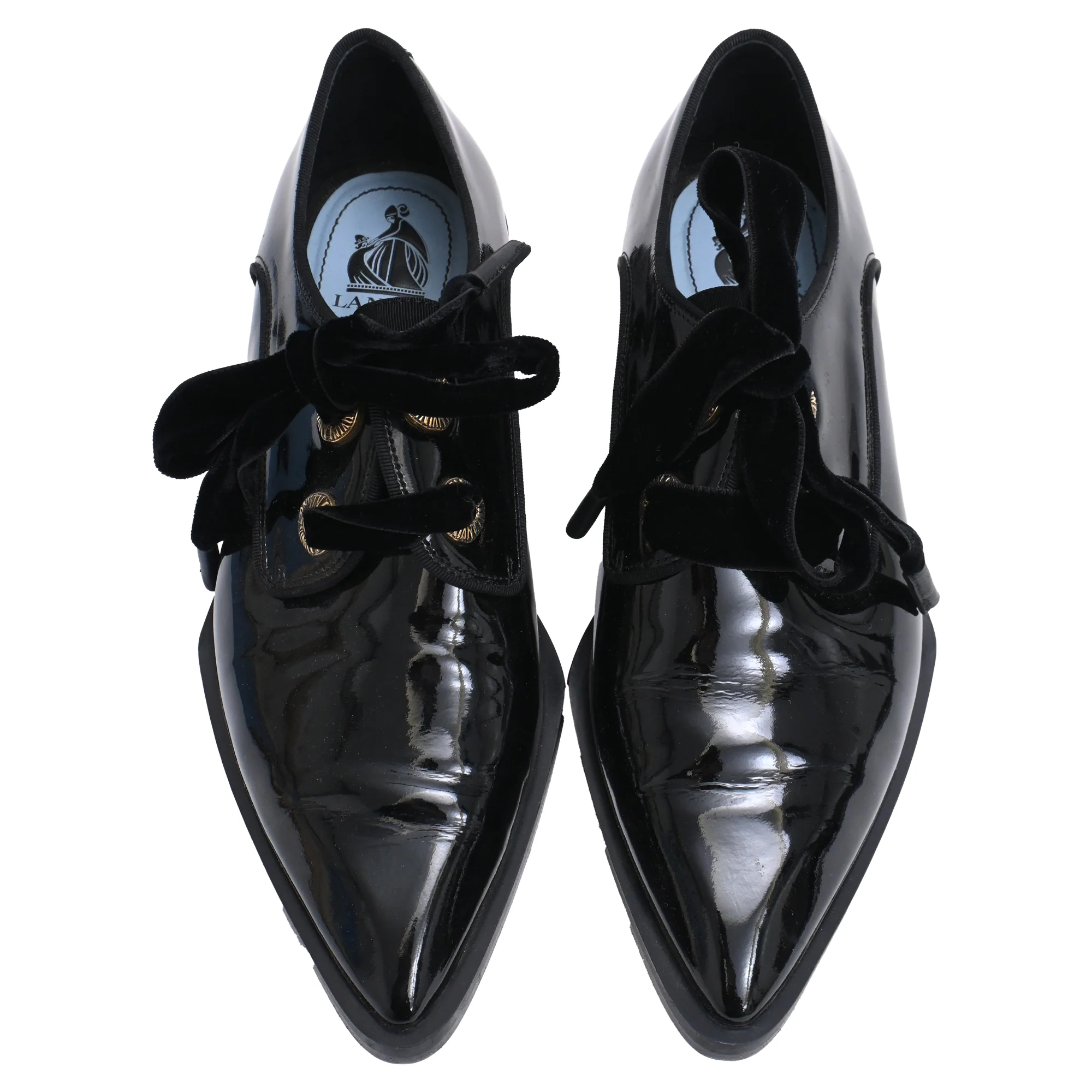 Women's Lanvin Pointed-Toe Lace-Up Derby Shoes in Black Patent Leather - Image 5