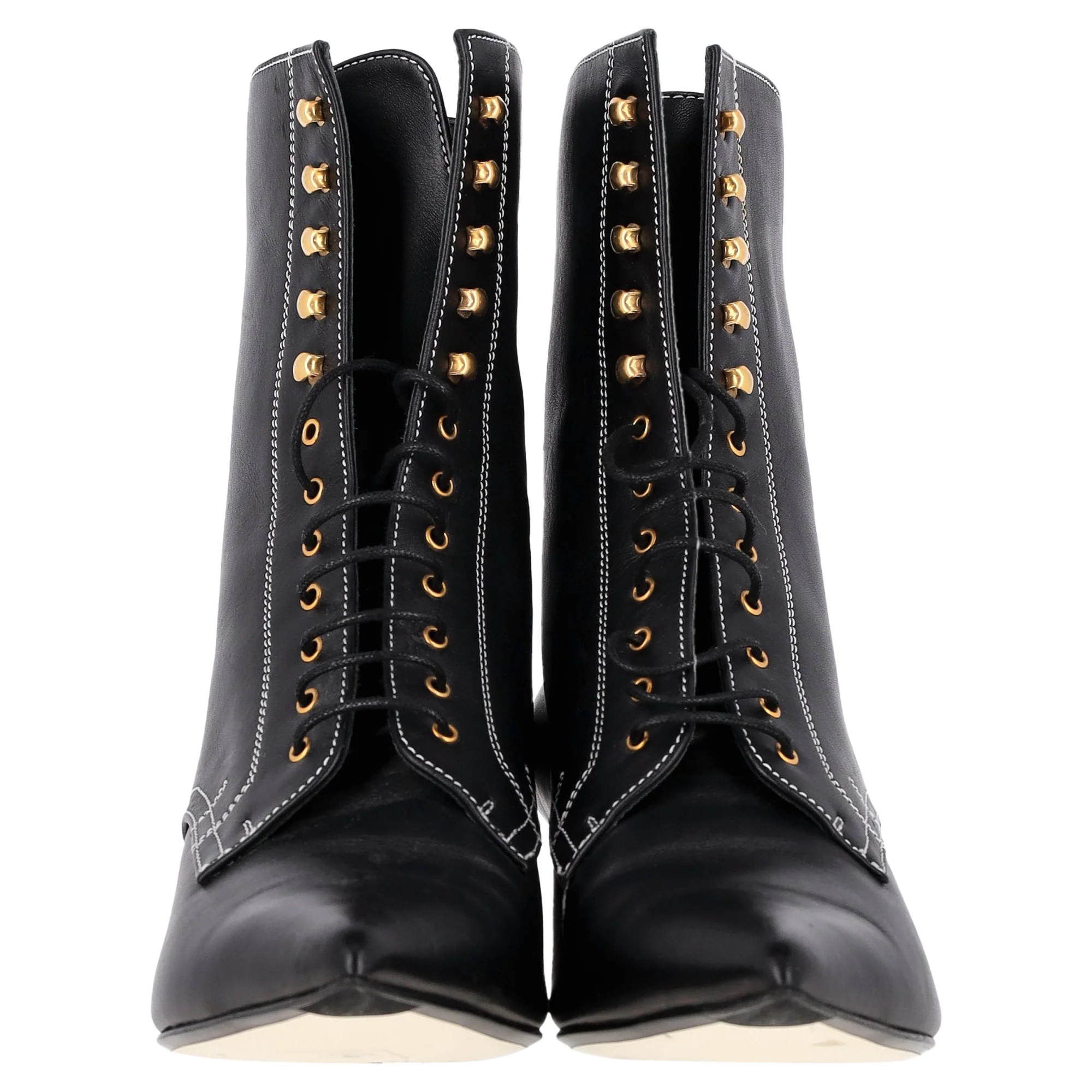 Women's Loewe Ankle Lace-Up Boots in Black Leather - Image 3