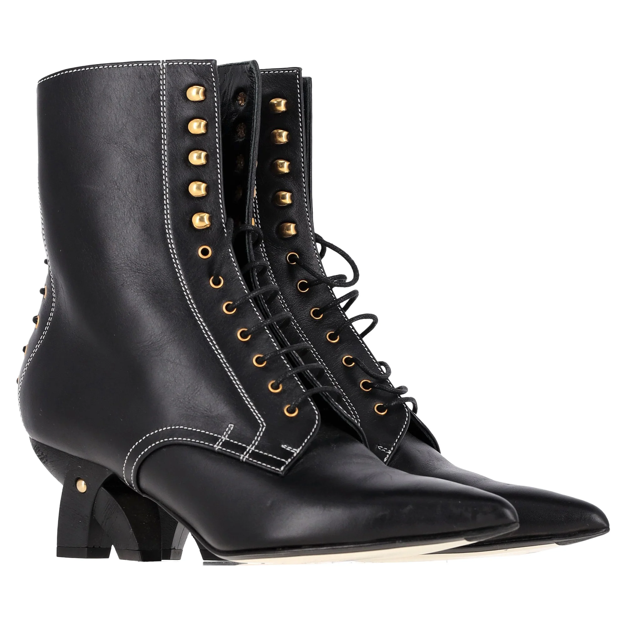 Women's Loewe Ankle Lace-Up Boots in Black Leather - Image 4