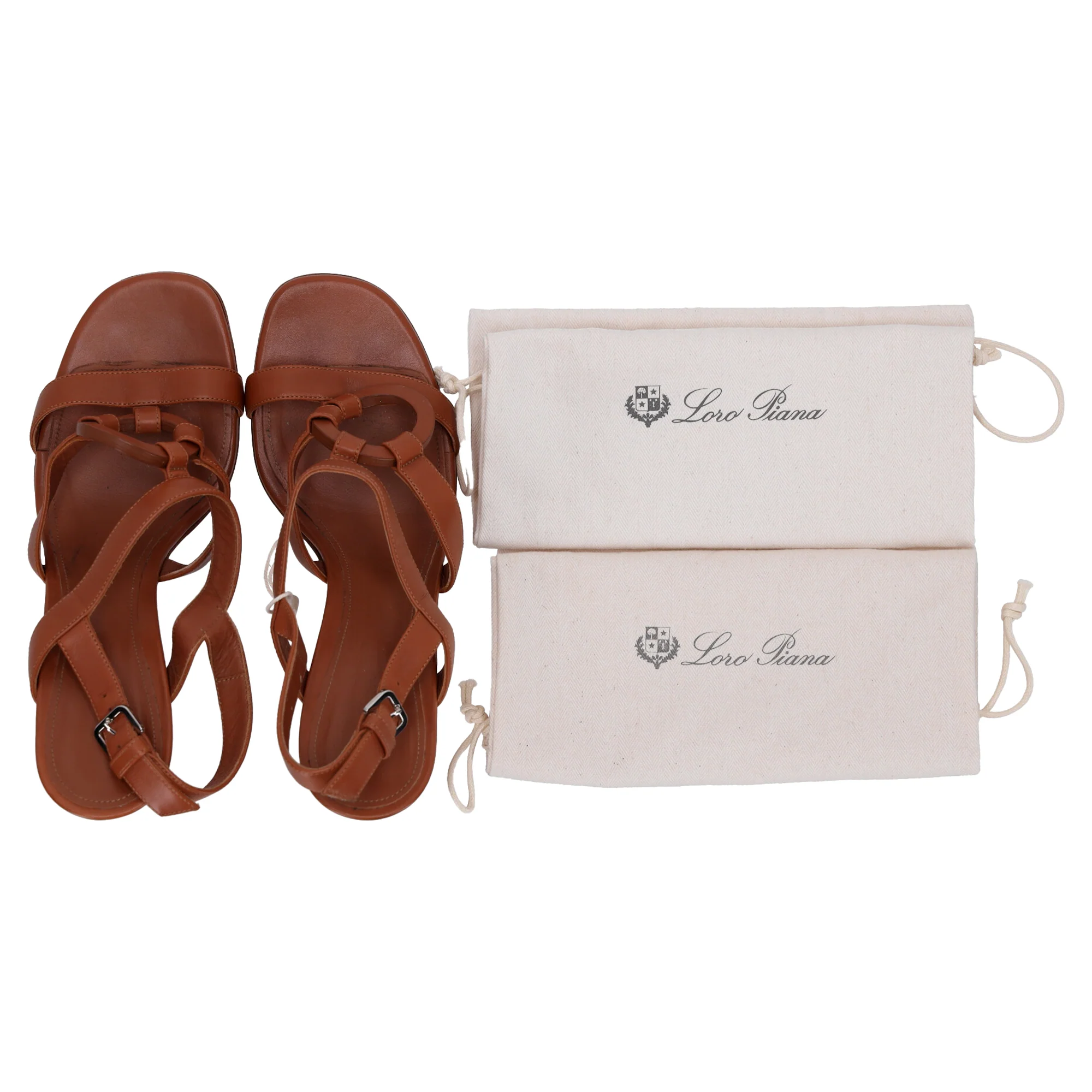 Women's Loro Piana Ankle Strap Sandals in Brown Leather - Image 5