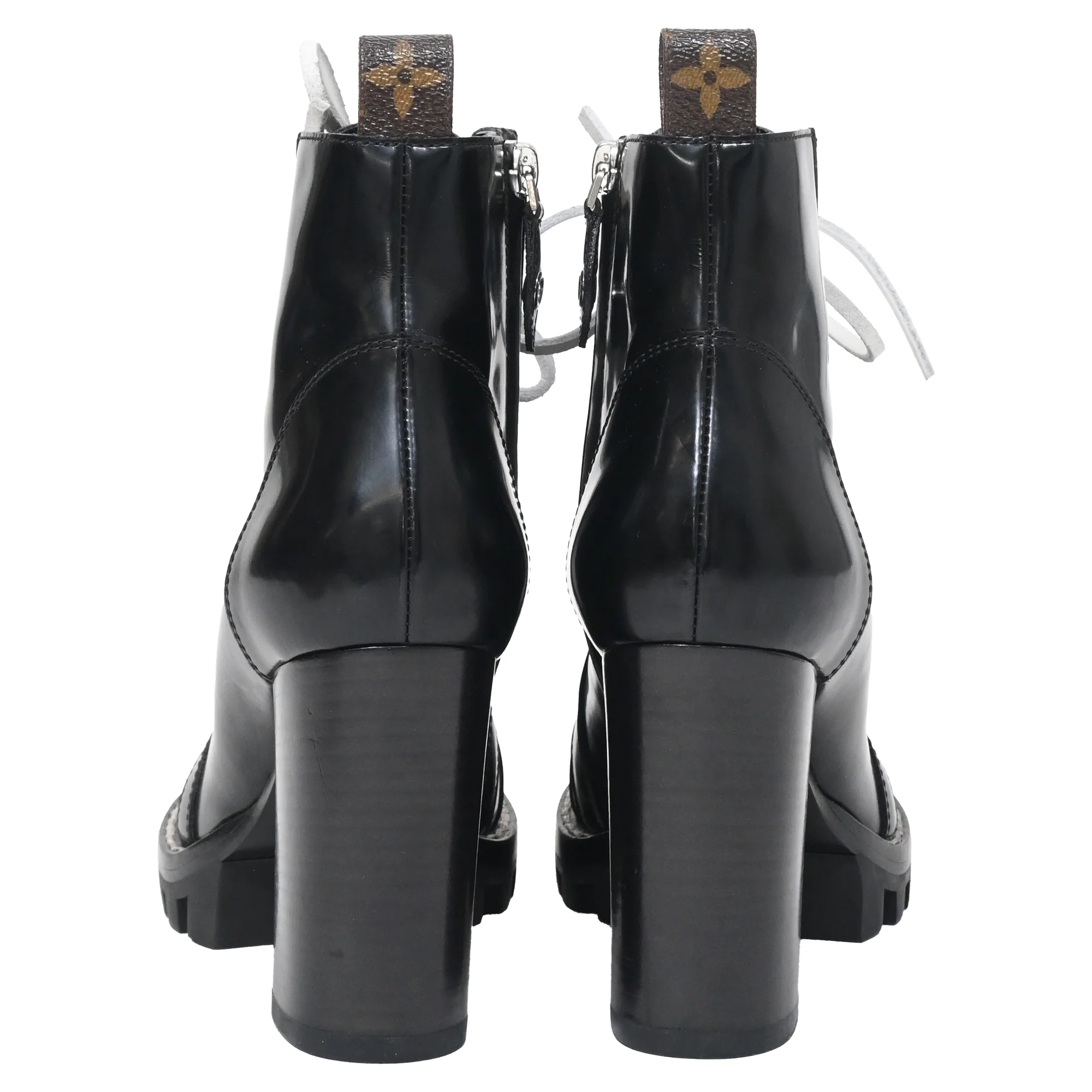 Women's Louis Vuitton Star Trail Laced Zipped Platform Boots in Black Leather - Image 3
