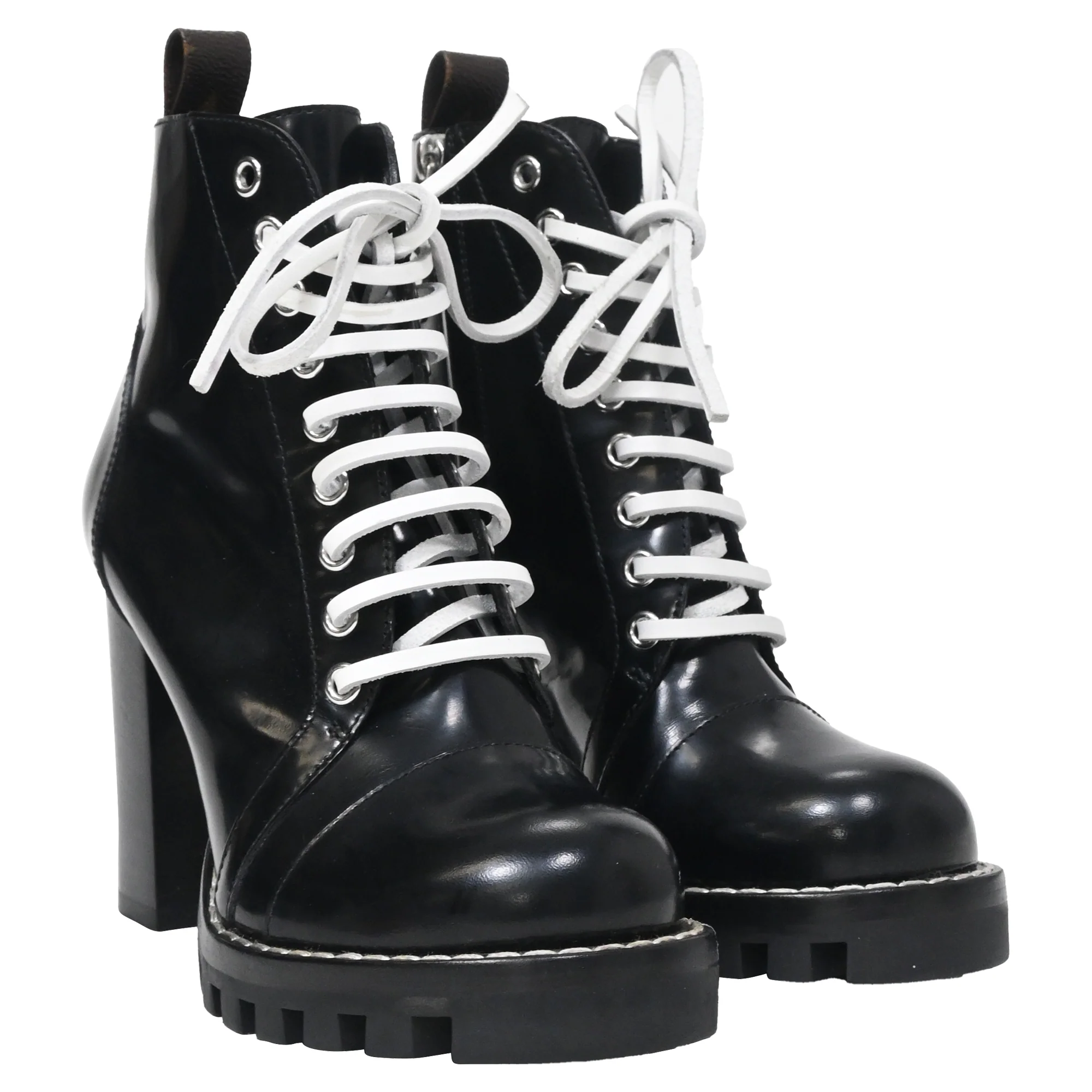 Women's Louis Vuitton Star Trail Laced Zipped Platform Boots in Black Leather - Image 4