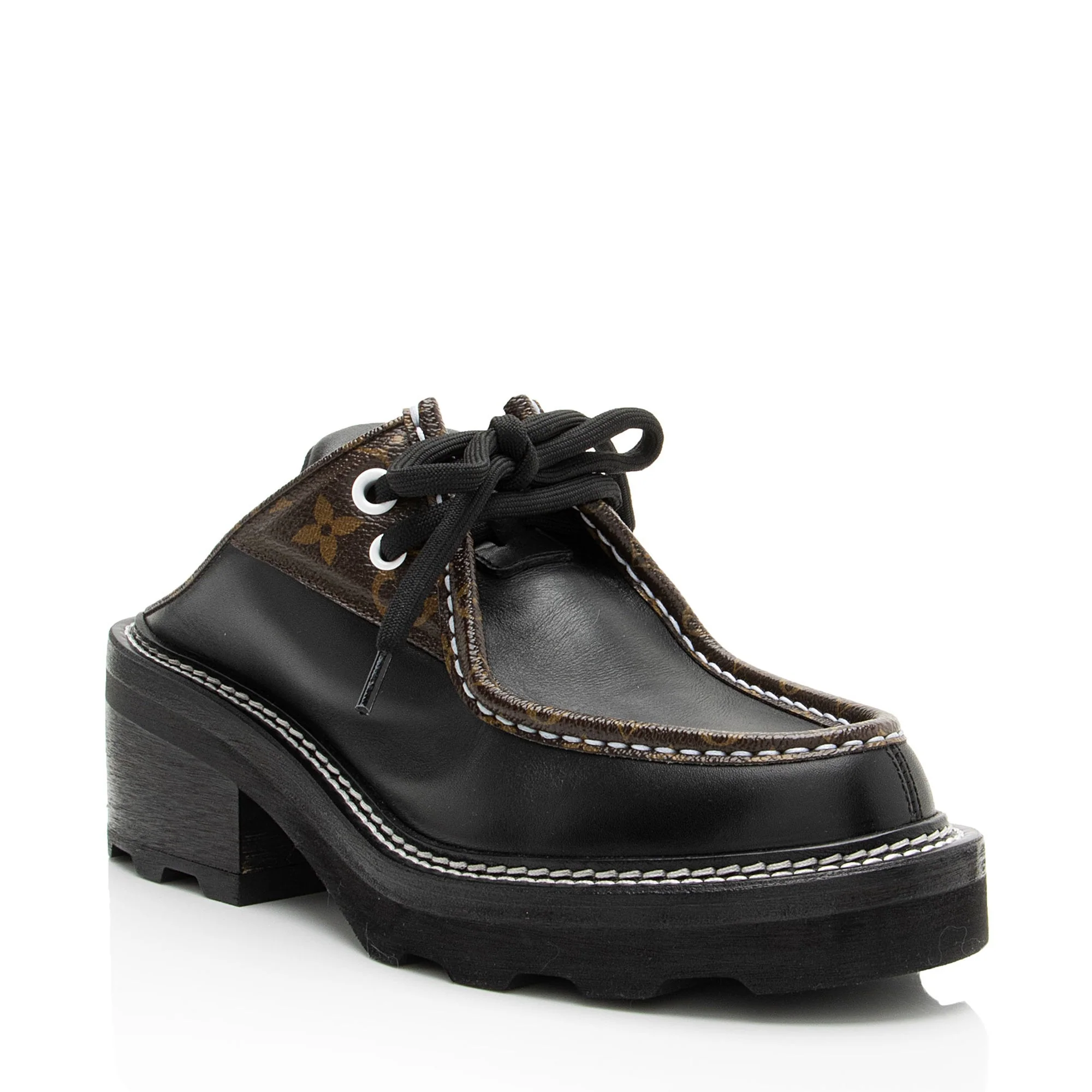 Women's Louis Vuitton Monogram Canvas Beaubourg Open Back Derby Platform Loafers - Size 7 / 37