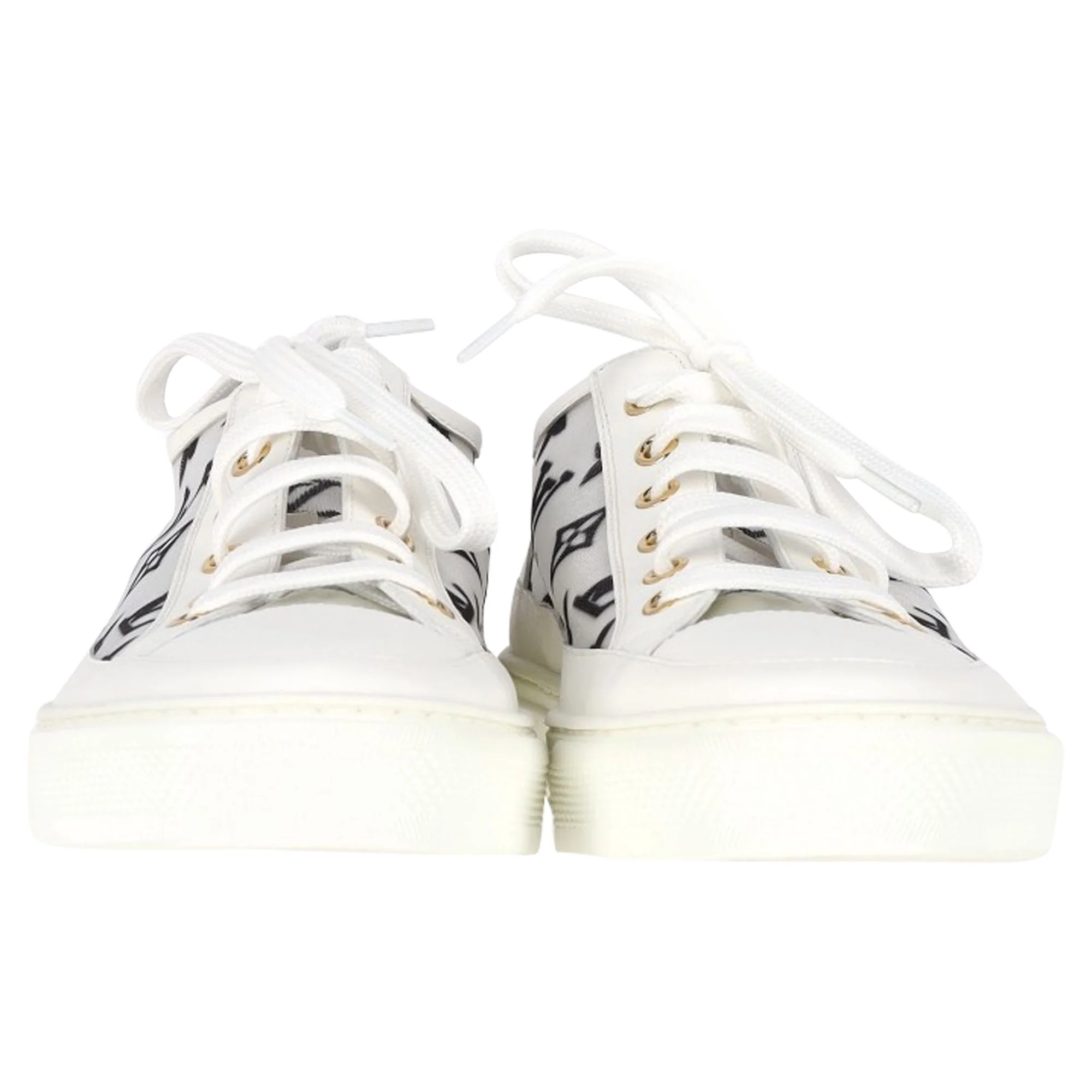 Women's Louis Vuitton Monogram Mesh Accent Low-Top Sneakers in White Leather - Image 2