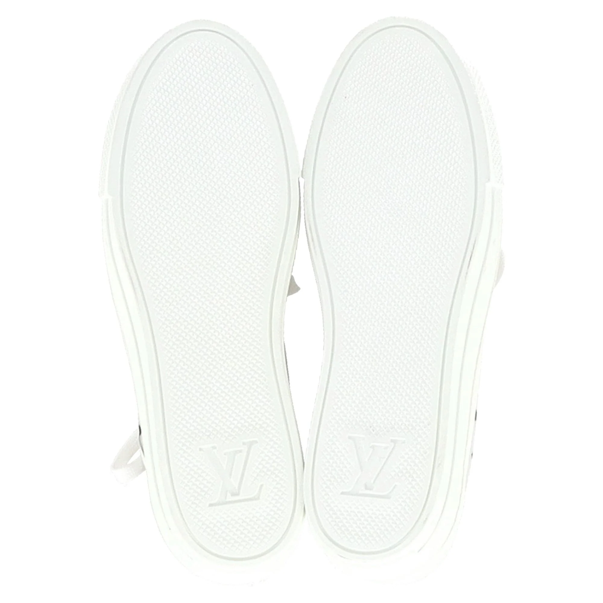 Women's Louis Vuitton Monogram Mesh Accent Low-Top Sneakers in White Leather - Image 3