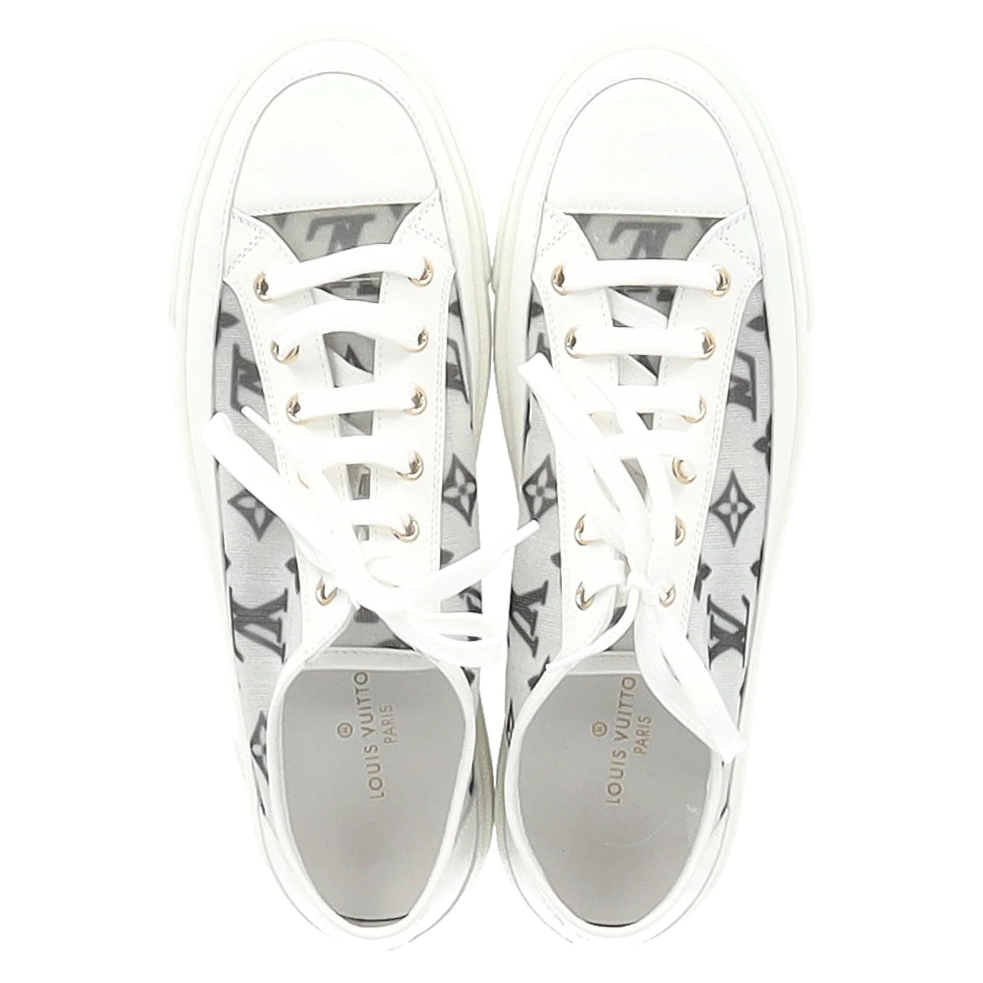 Women's Louis Vuitton Monogram Mesh Accent Low-Top Sneakers in White Leather - Image 8