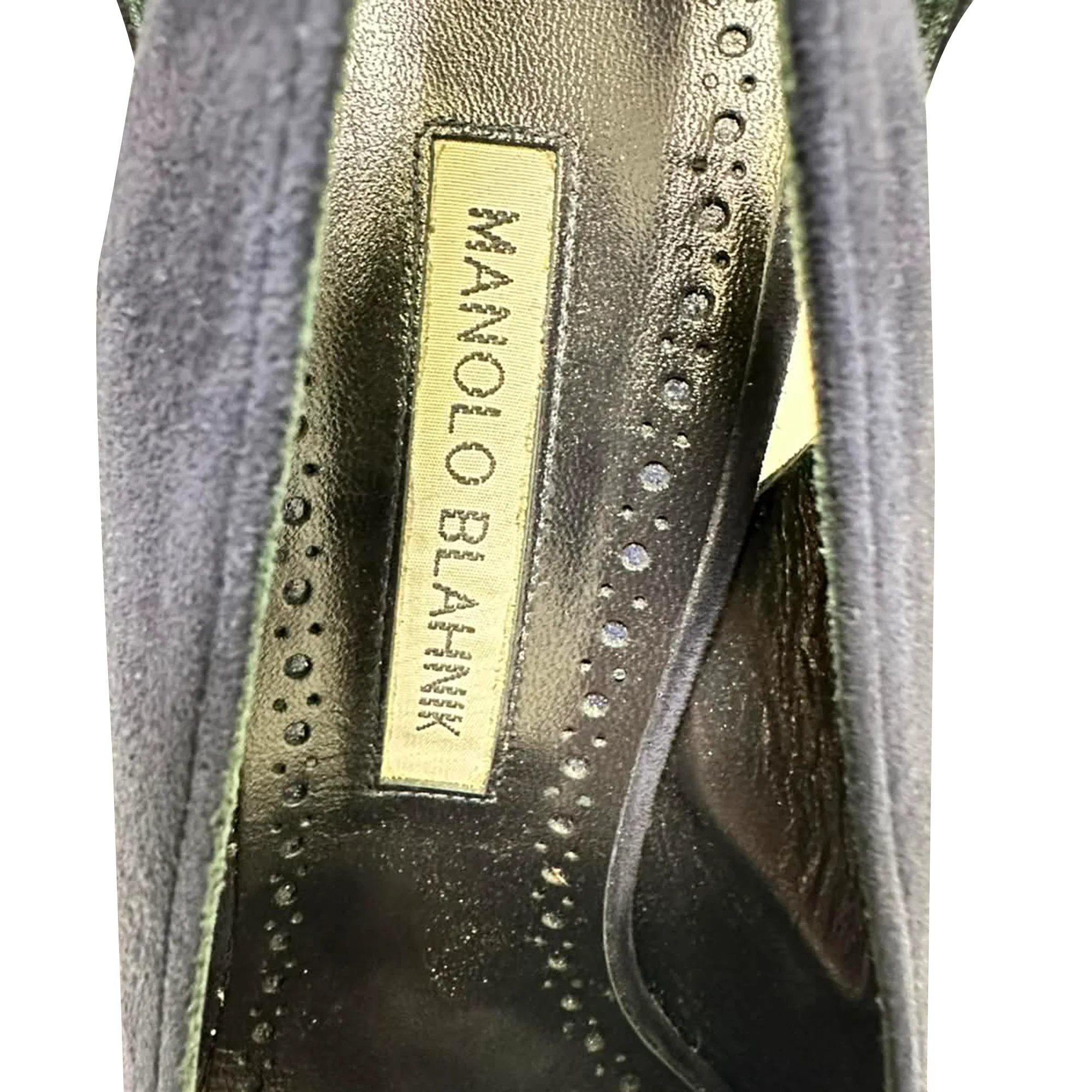 Women's Manolo Blahnik Cut Out Pointed Toe Stiletto in Navy Blue Suede - Image 8