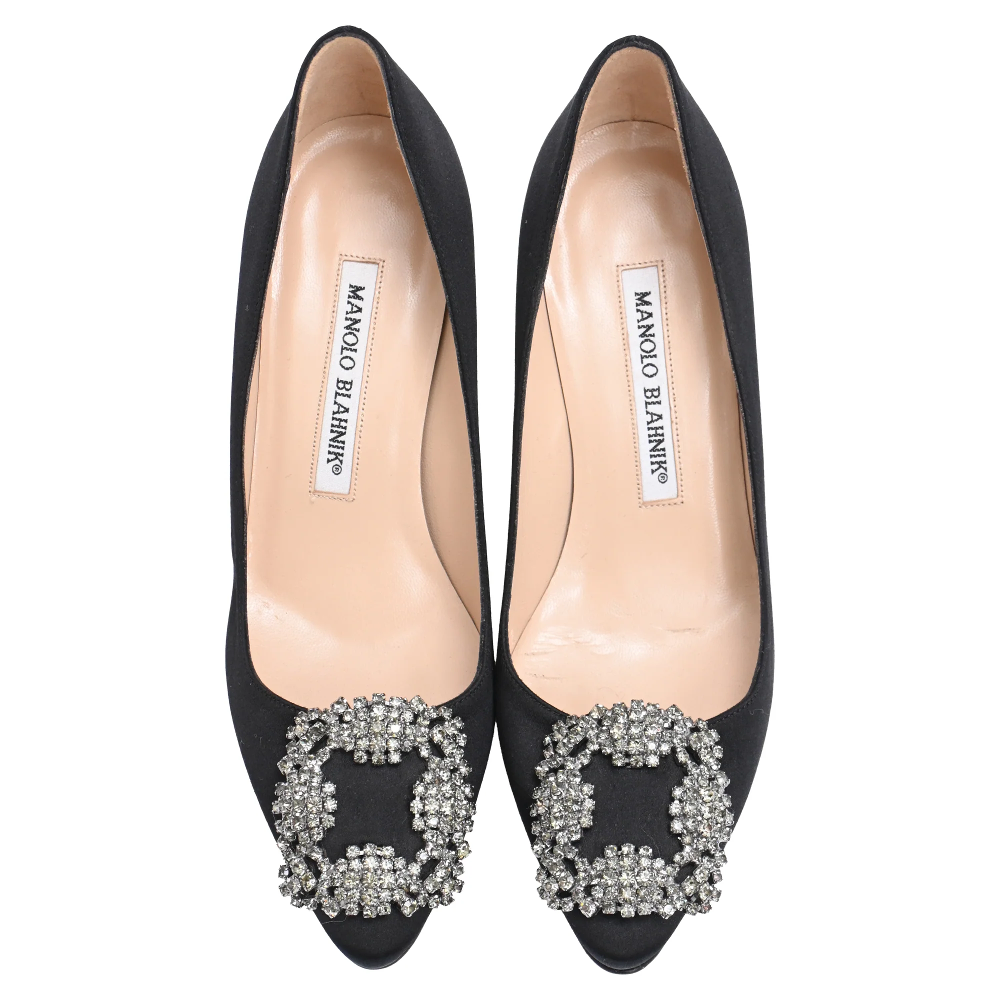 Women's Manolo Blahnik Hangisi 70 Embellished Pumps in Black Satin - Image 5
