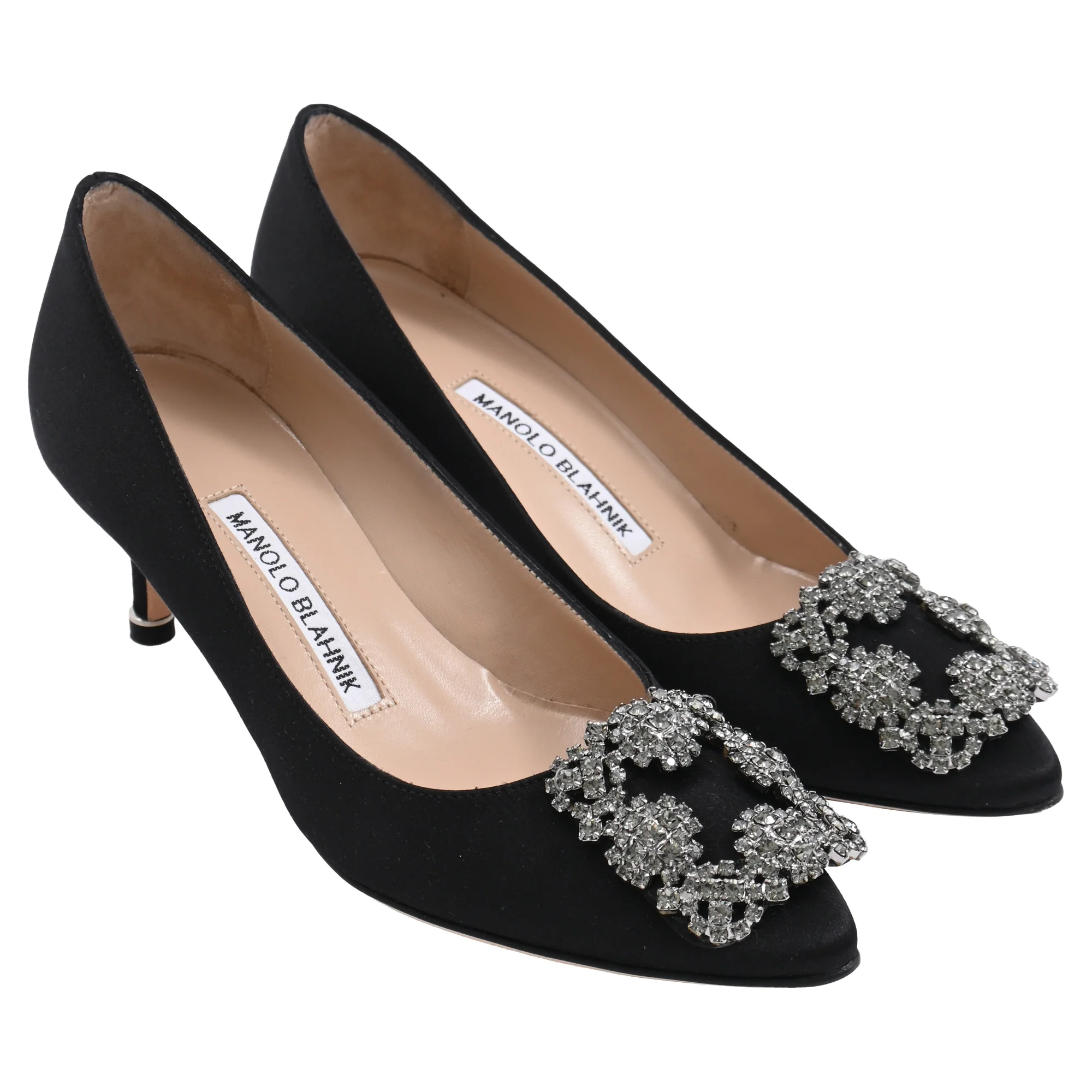 Women's Manolo Blahnik Hangisi 70 Pumps in Black Satin - Image 4