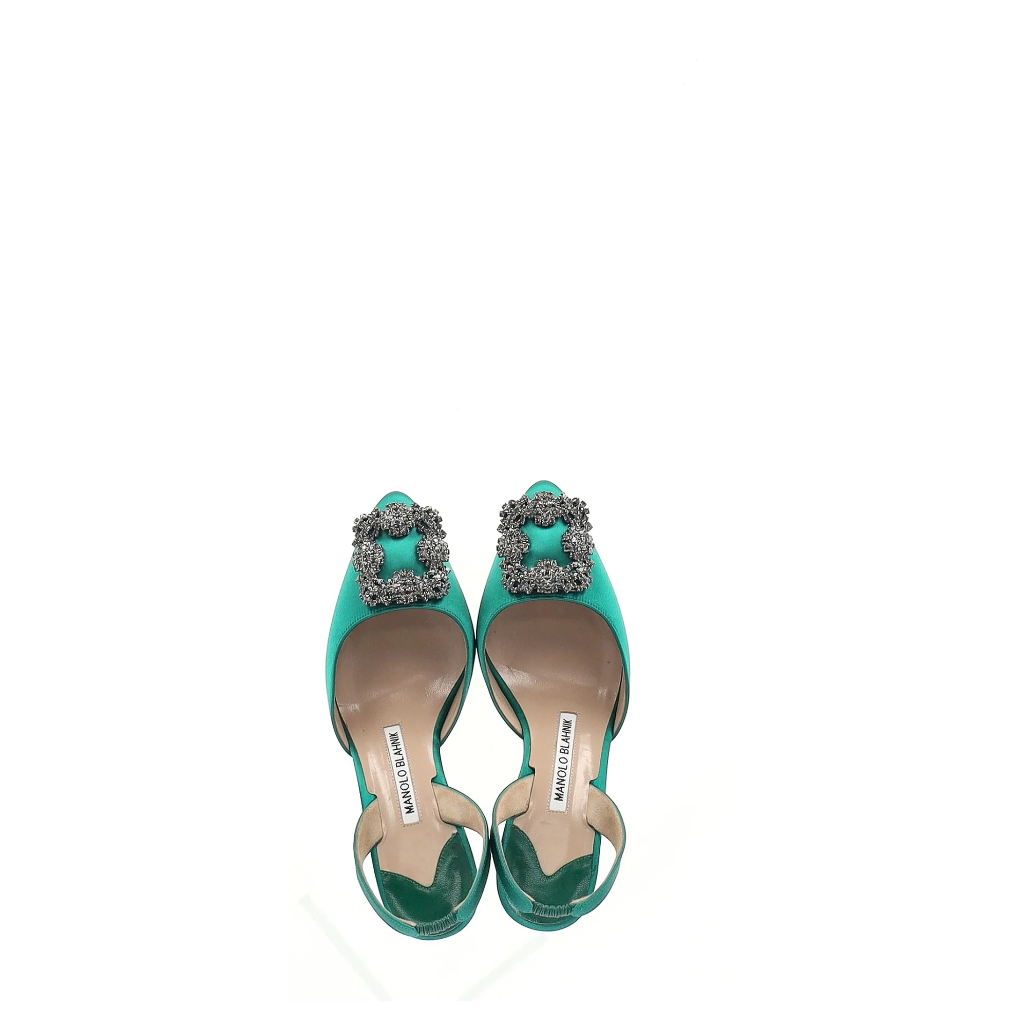 Women's Manolo Blahnik Hangisi70 Embellished Slingback Pumps in Green Satin - Image 10