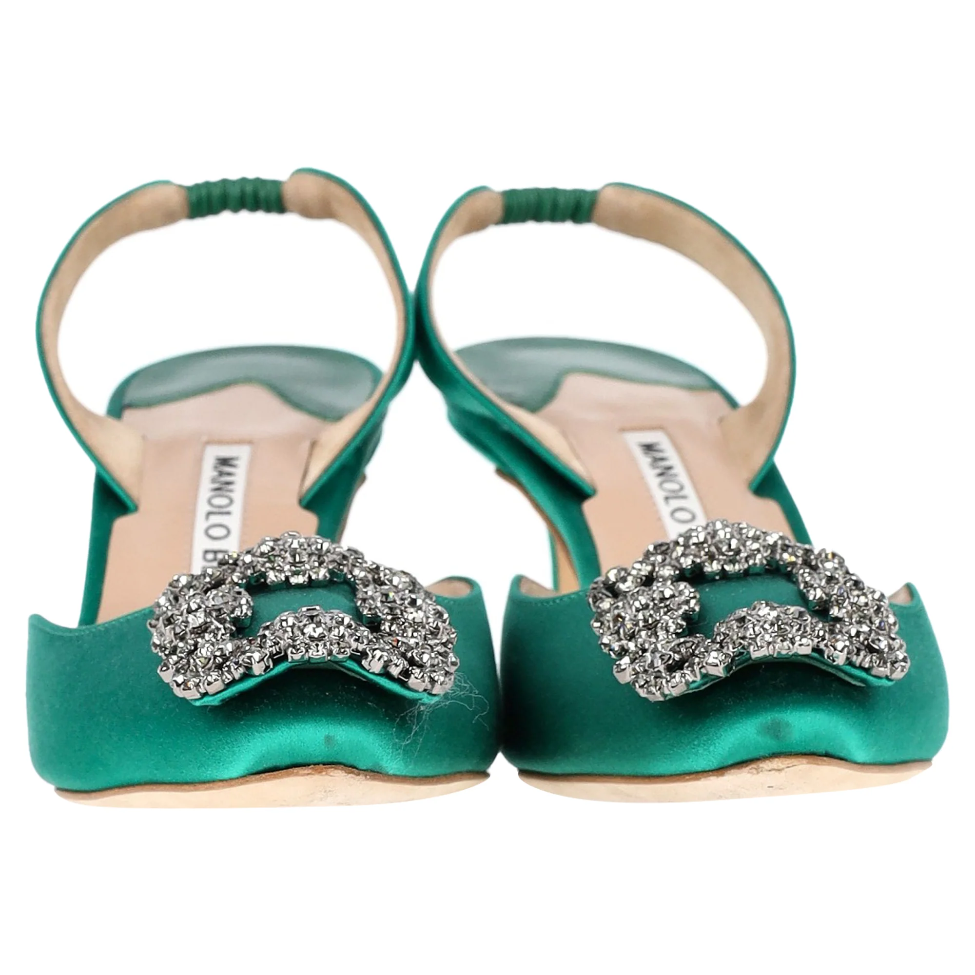 Women's Manolo Blahnik Hangisi70 Embellished Slingback Pumps in Green Satin - Image 2