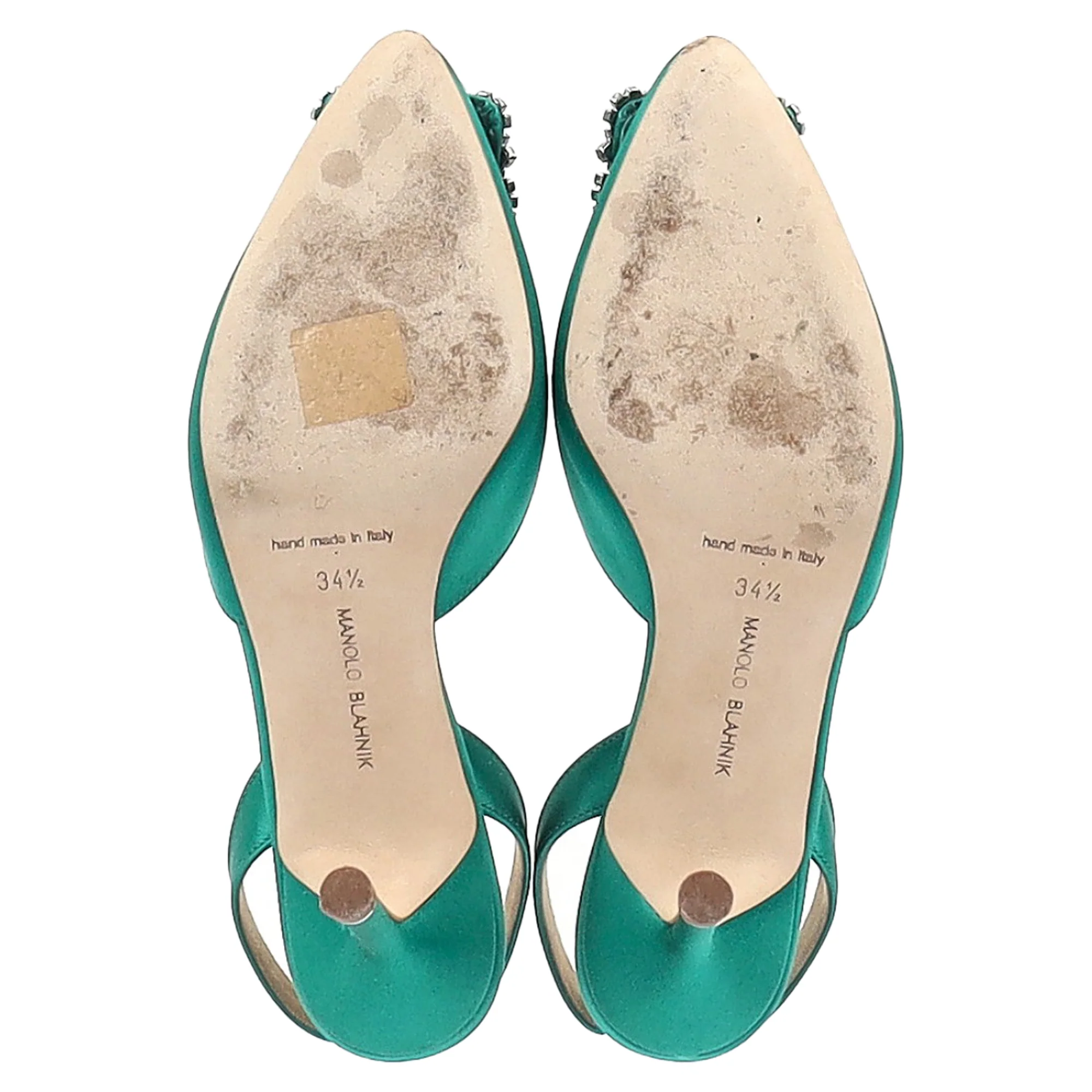 Women's Manolo Blahnik Hangisi70 Embellished Slingback Pumps in Green Satin - Image 6