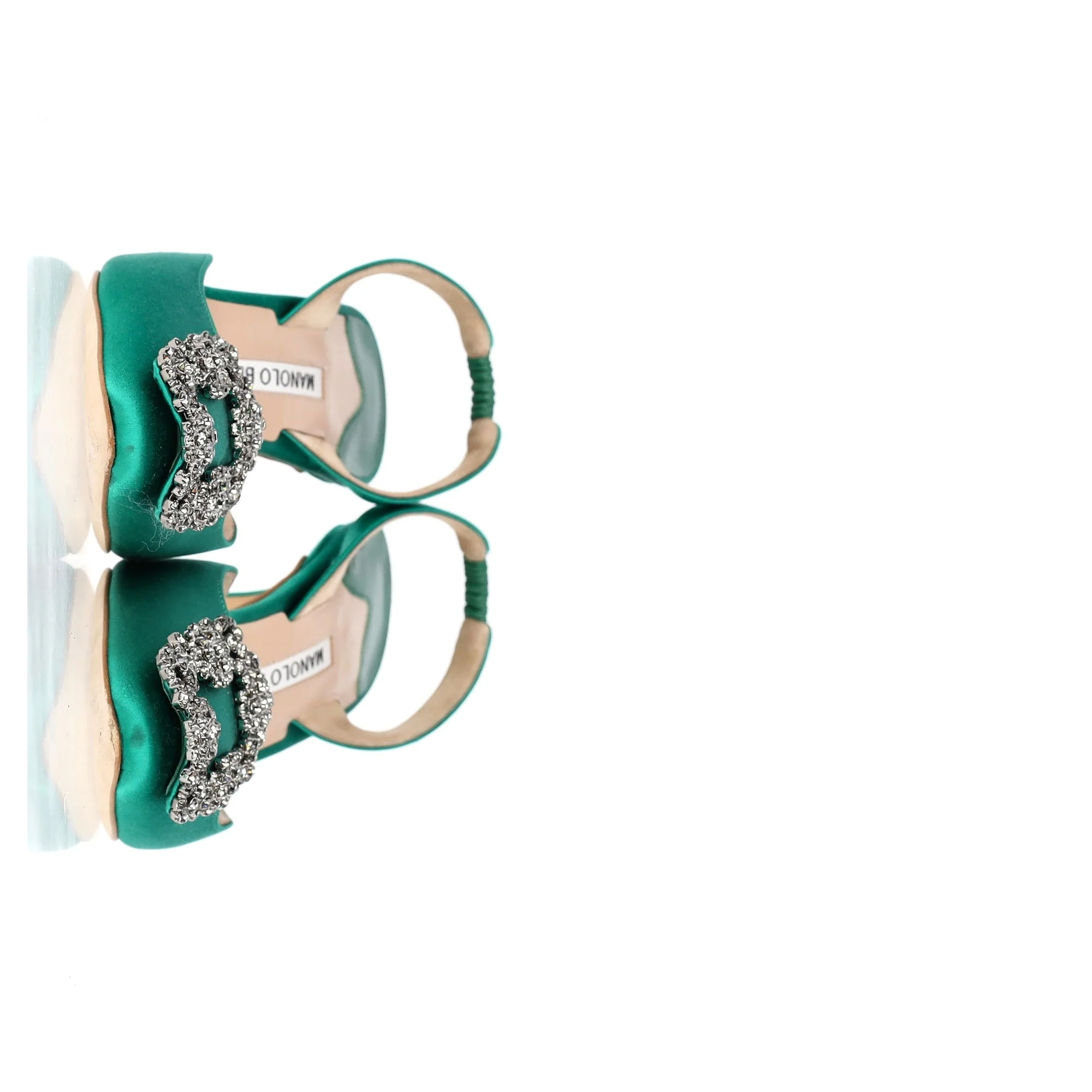 Women's Manolo Blahnik Hangisi70 Embellished Slingback Pumps in Green Satin - Image 9