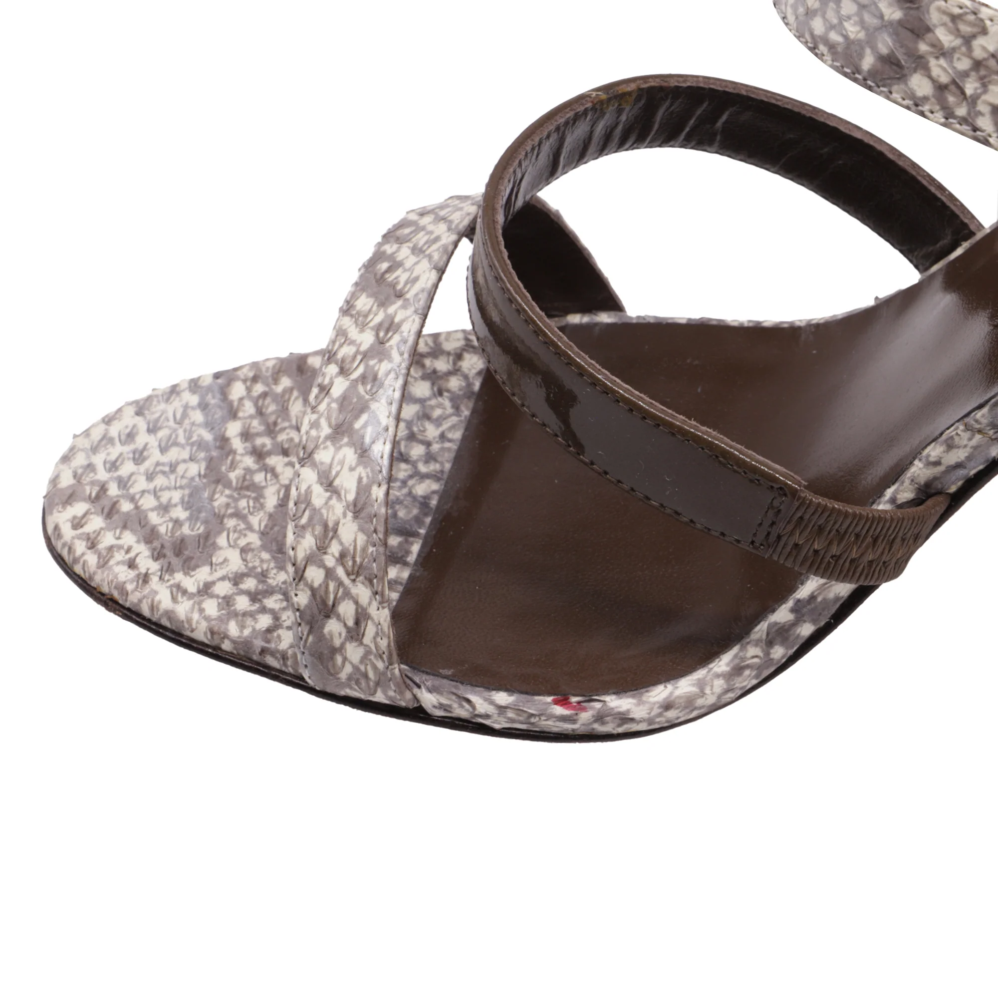 Women's Manolo Blahnik Villano Strappy Sandal Heels in Brown Snakeskin Leather - Image 9
