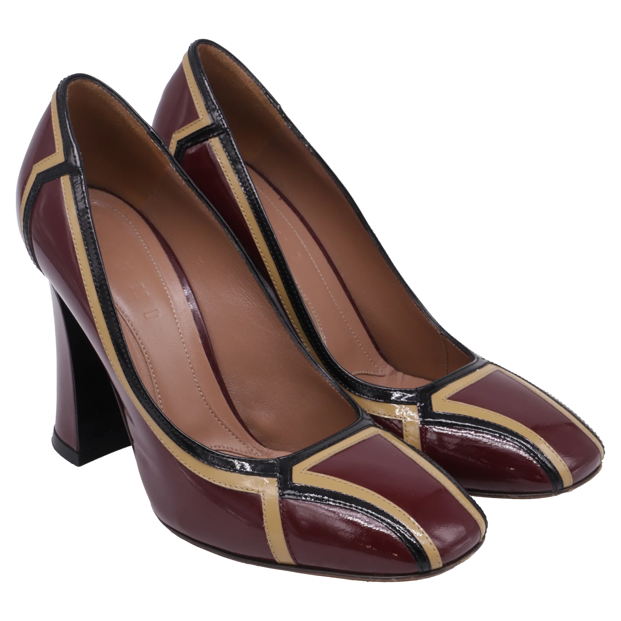 Women's Marni Two Tone Pumps in Burgundy Leather - Image 3