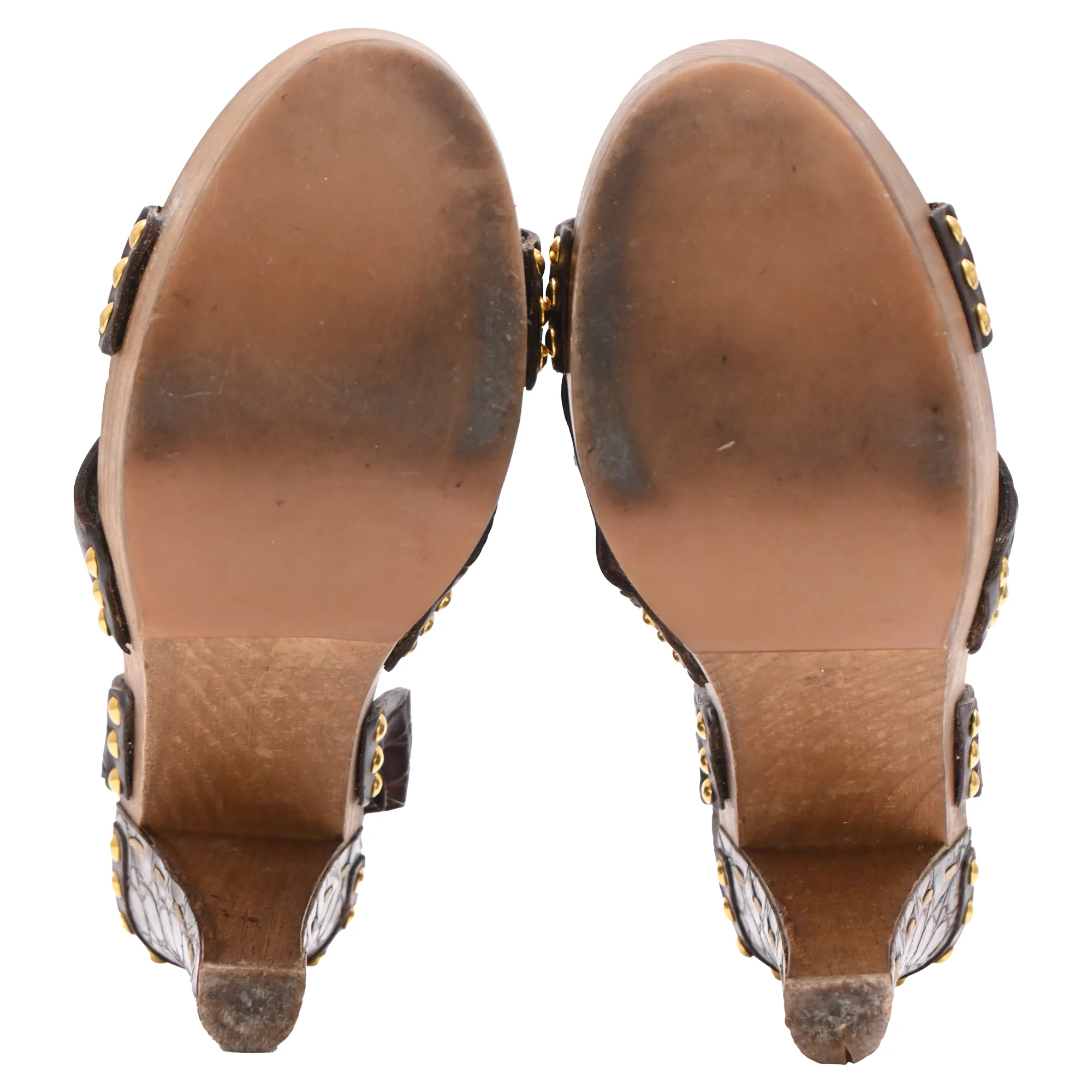 Women's Miu Miu Croc Embossed Clog Platform Sandals in Brown Leather - Image 6