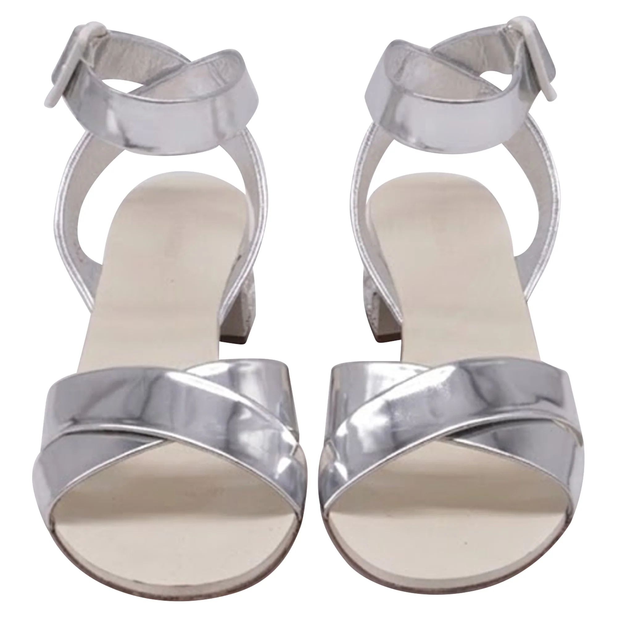 Women's Miu Miu Crysta- Embellish Sandal Heels in Silver Patent Leather - Image 2