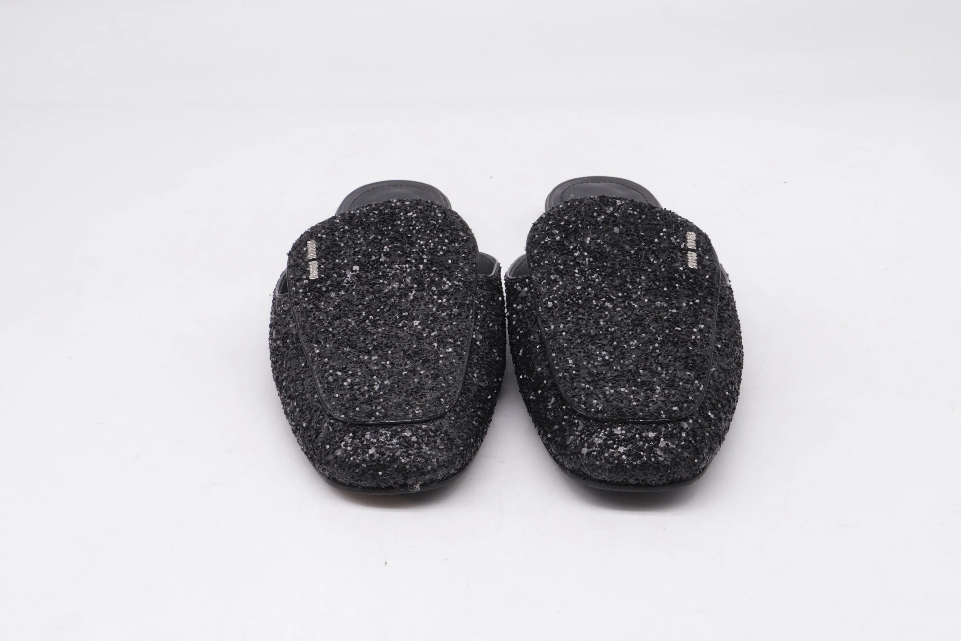 Women's  Miu Miu Glittered Mules in Black Leather - Image 10