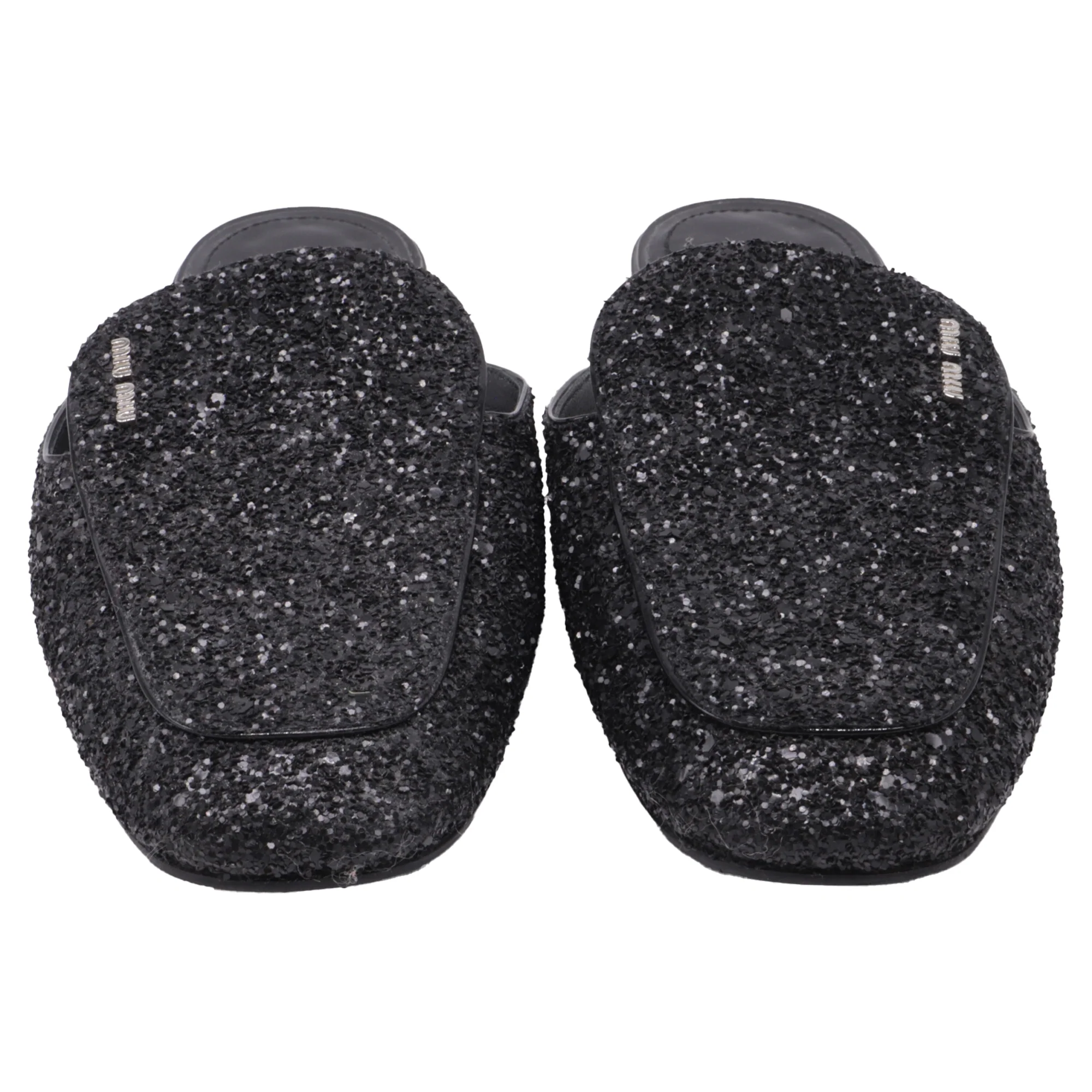 Women's  Miu Miu Glittered Mules in Black Leather - Image 2