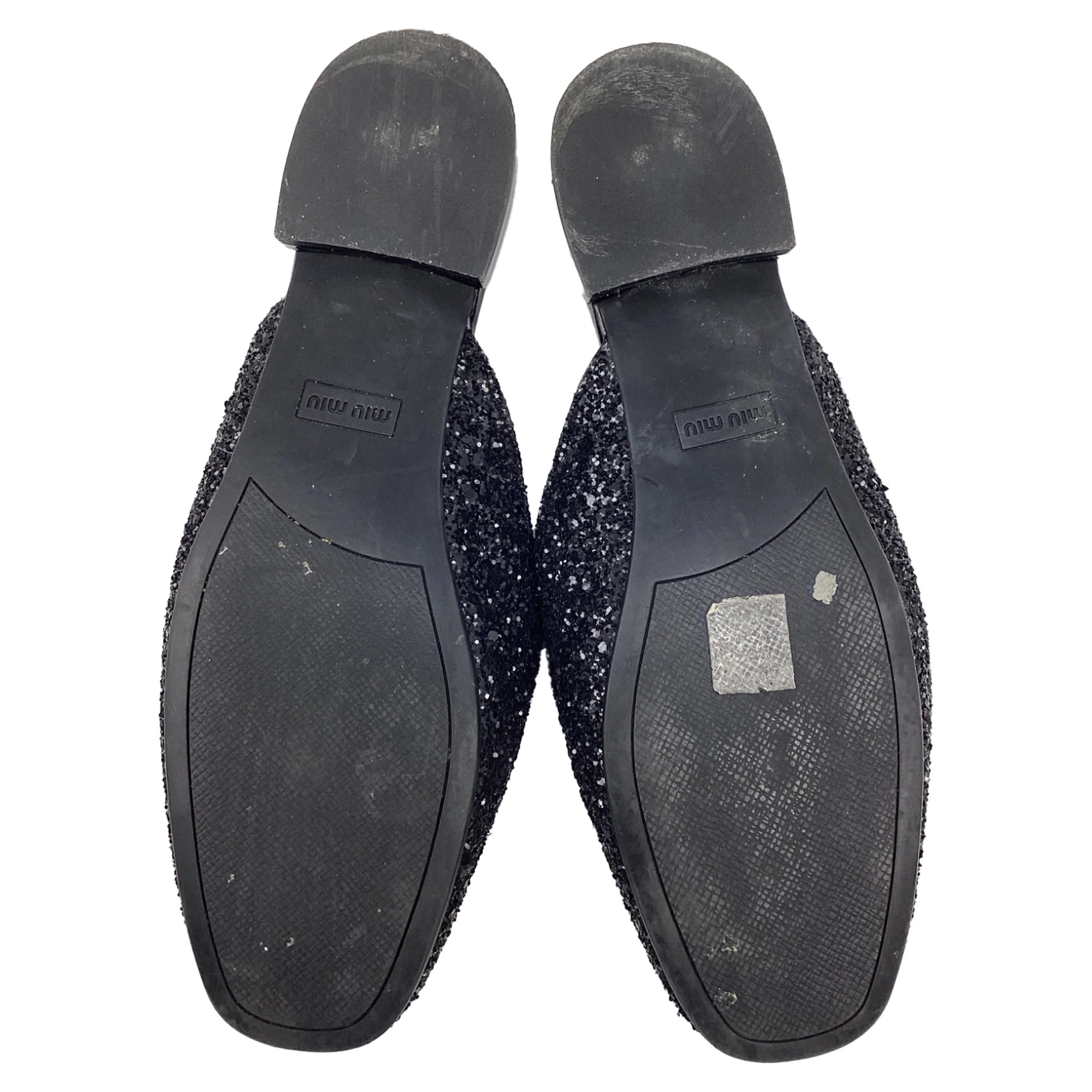 Women's  Miu Miu Glittered Mules in Black Leather - Image 7