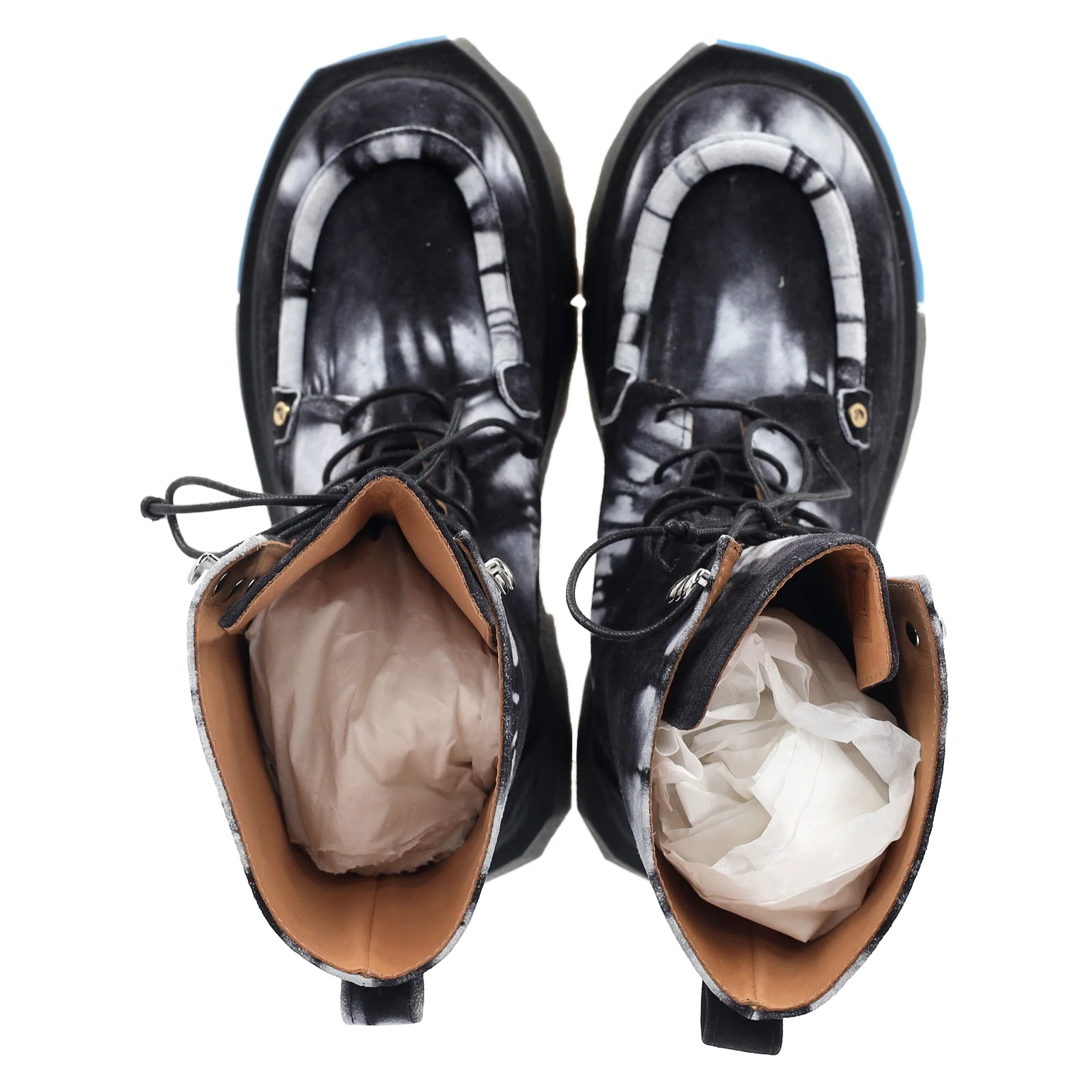 Women's Off-White Tie Dye Sponge Combat Boots in Black Suede - Image 3