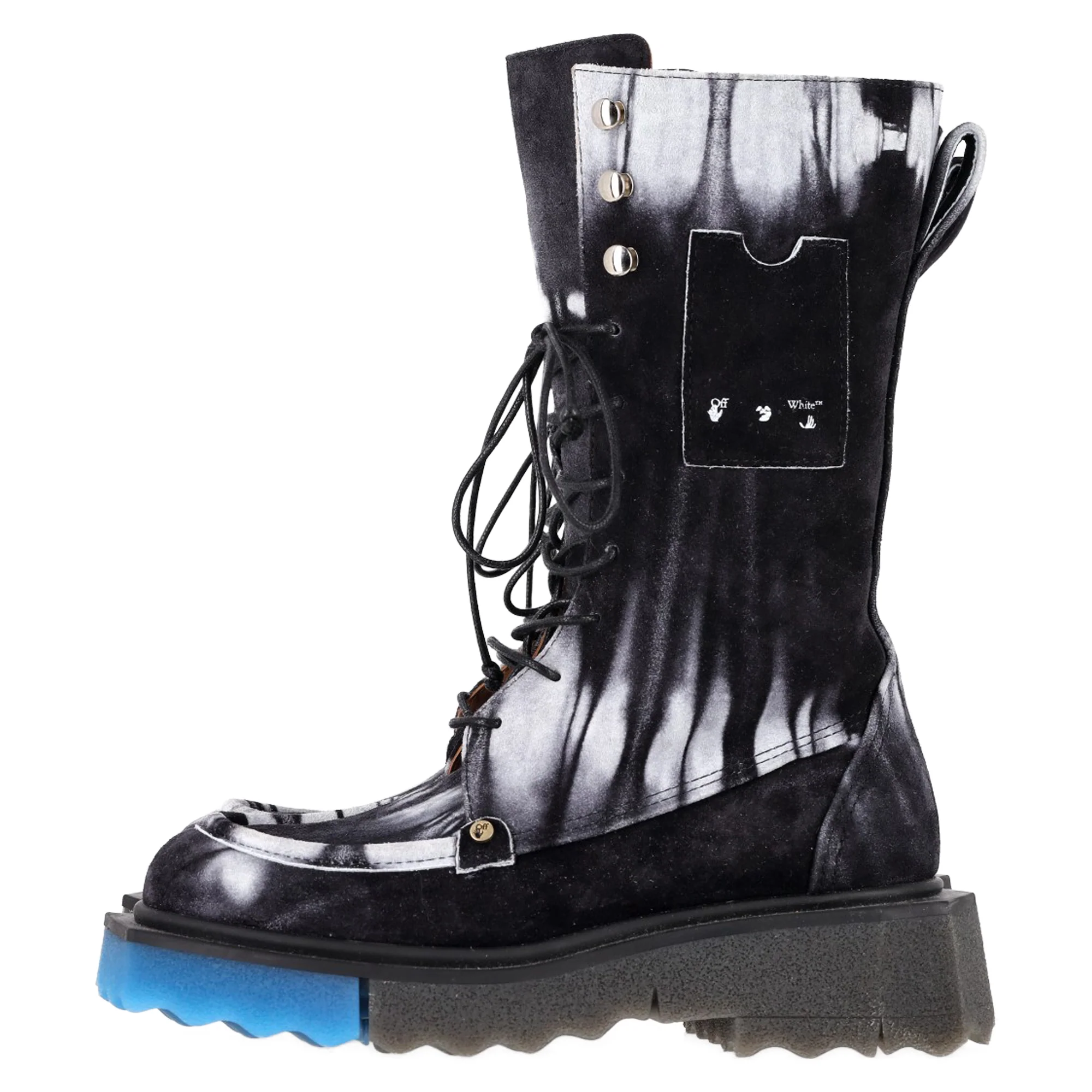 Women's Off-White Tie Dye Sponge Combat Boots in Black Suede - Image 4