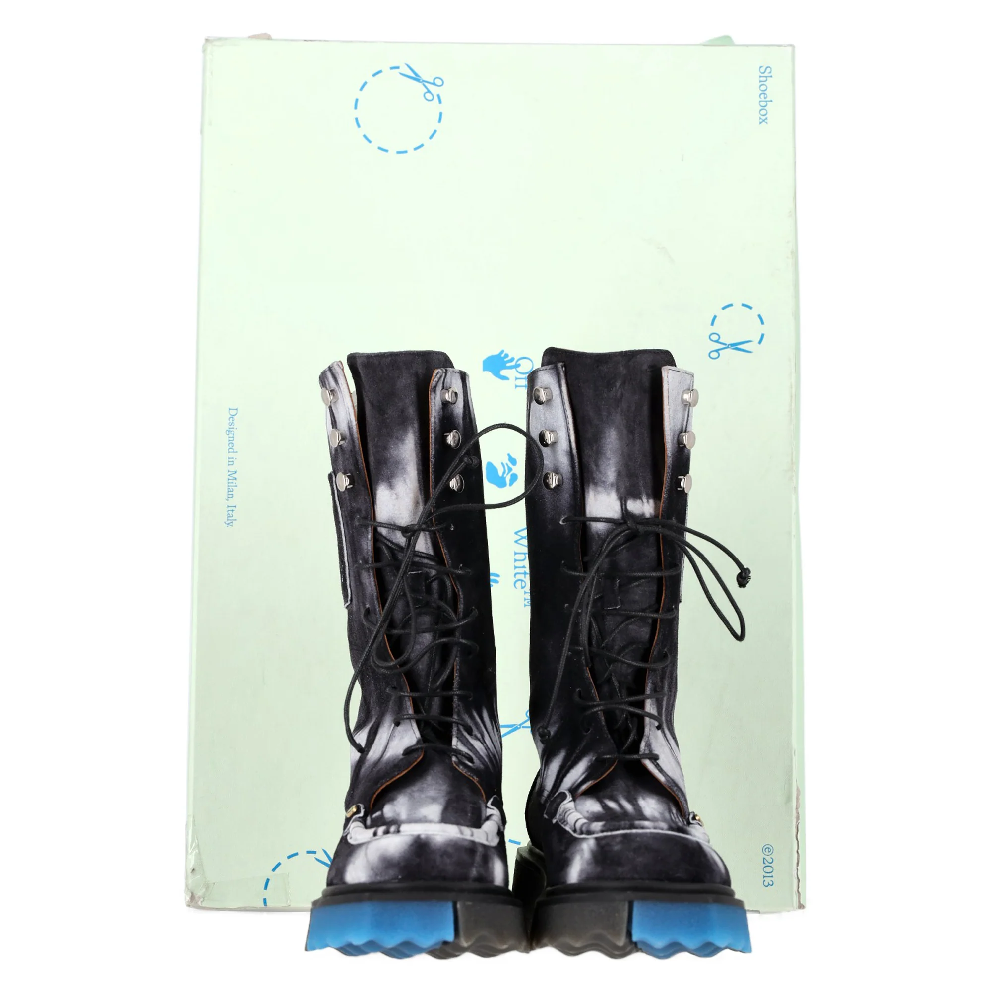 Women's Off-White Tie Dye Sponge Combat Boots in Black Suede - Image 7