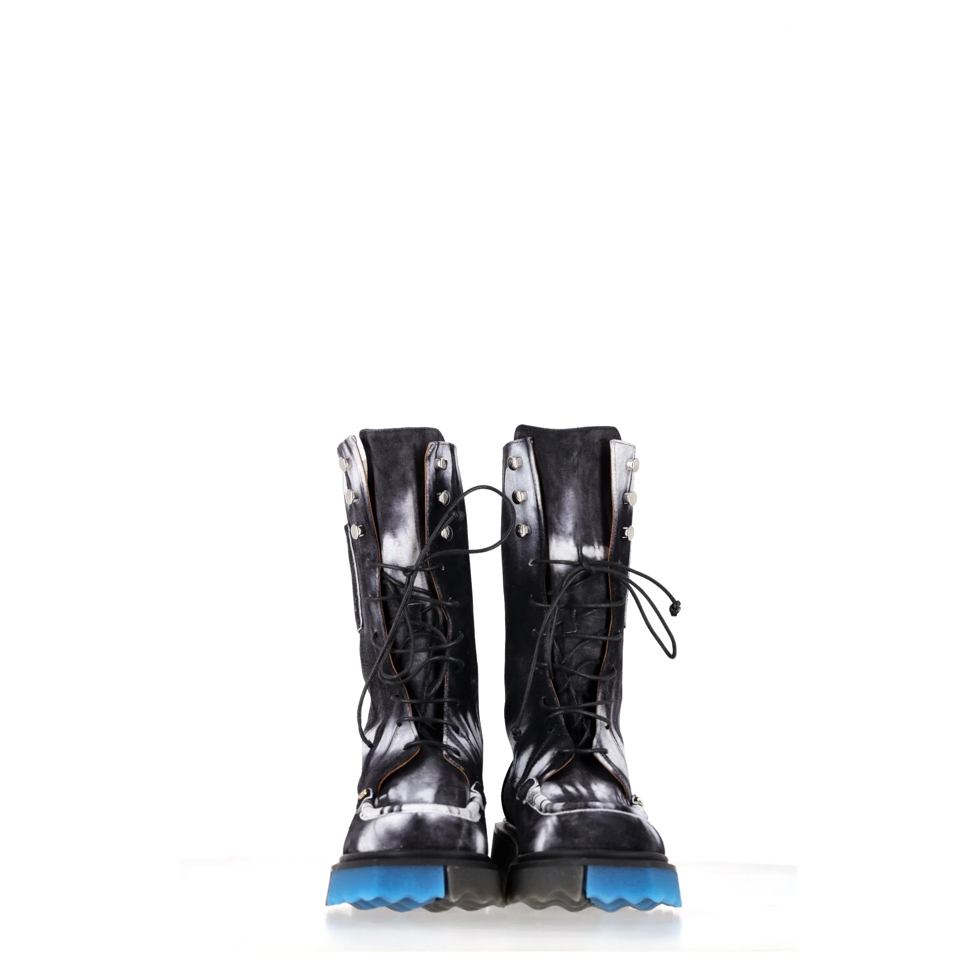 Women's Off-White Tie Dye Sponge Combat Boots in Black Suede - Image 9