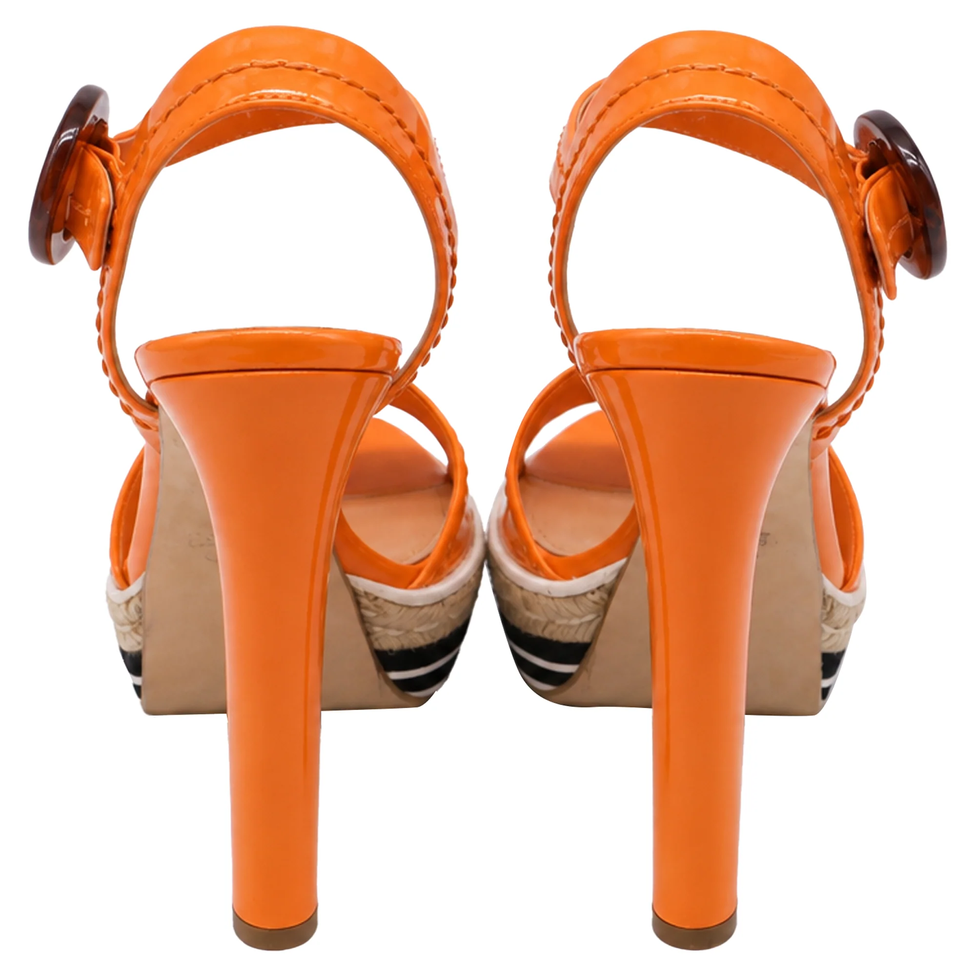 Women's Prada Platform Sandals in Orange Patent Leather - Image 5