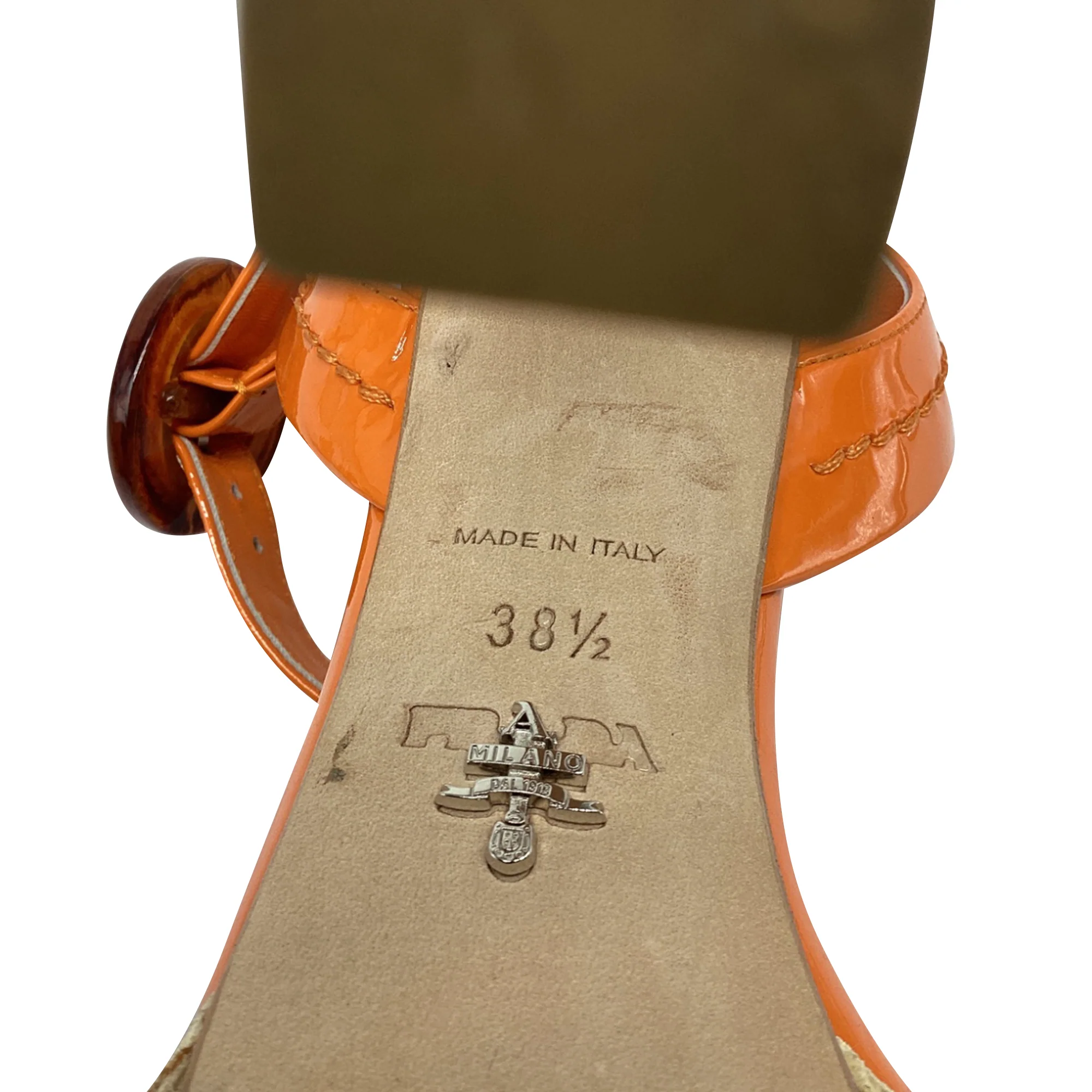 Women's Prada Platform Sandals in Orange Patent Leather - Image 7