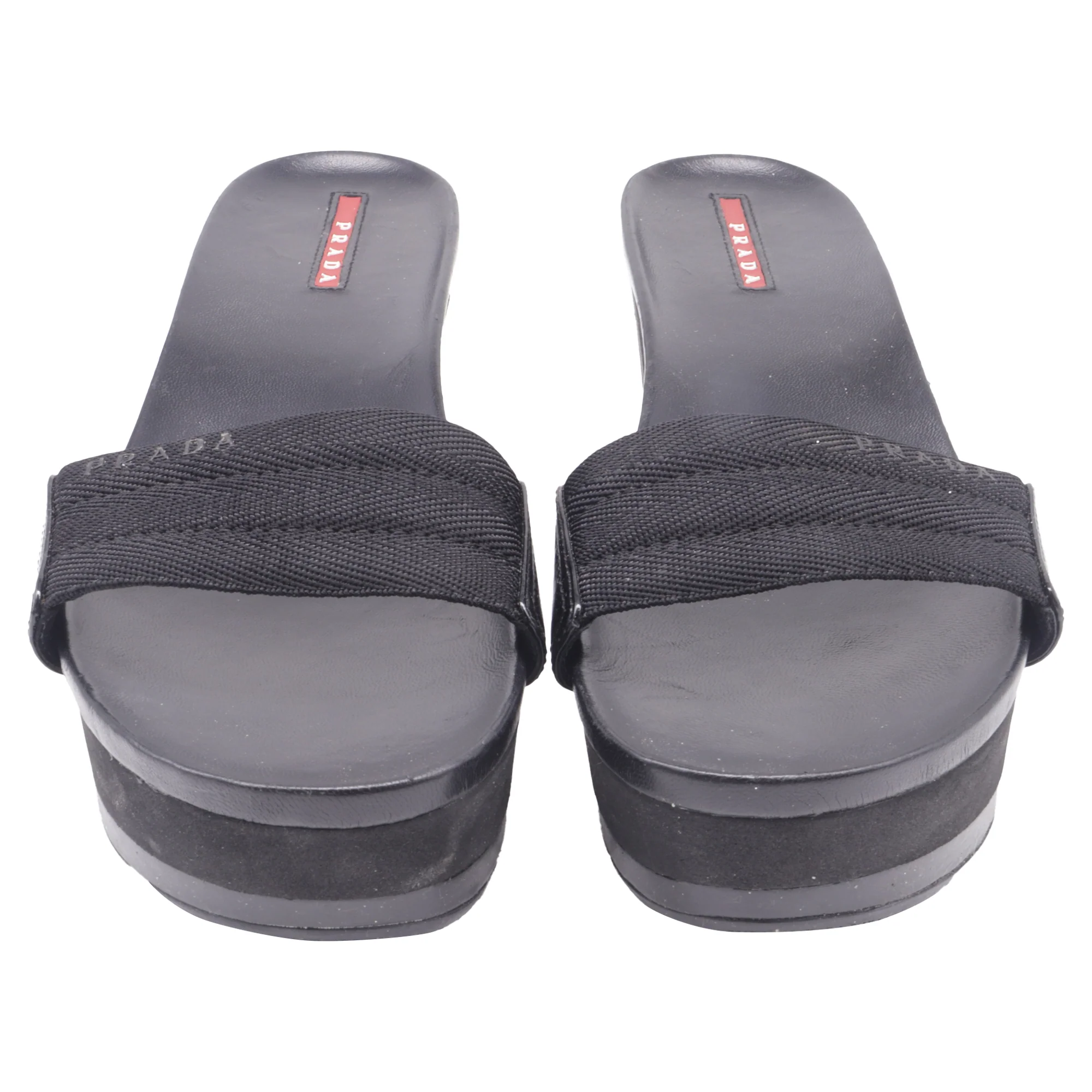 Women's Prada Slip-On Wedge Sandals in Black Canvas - Image 2