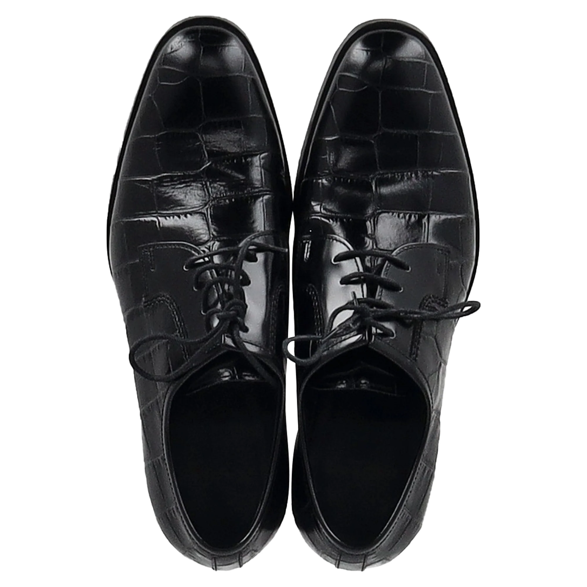 Men's Saint Laurent Croc Embossed Lace Up Oxfords in Black Leather - Image 3