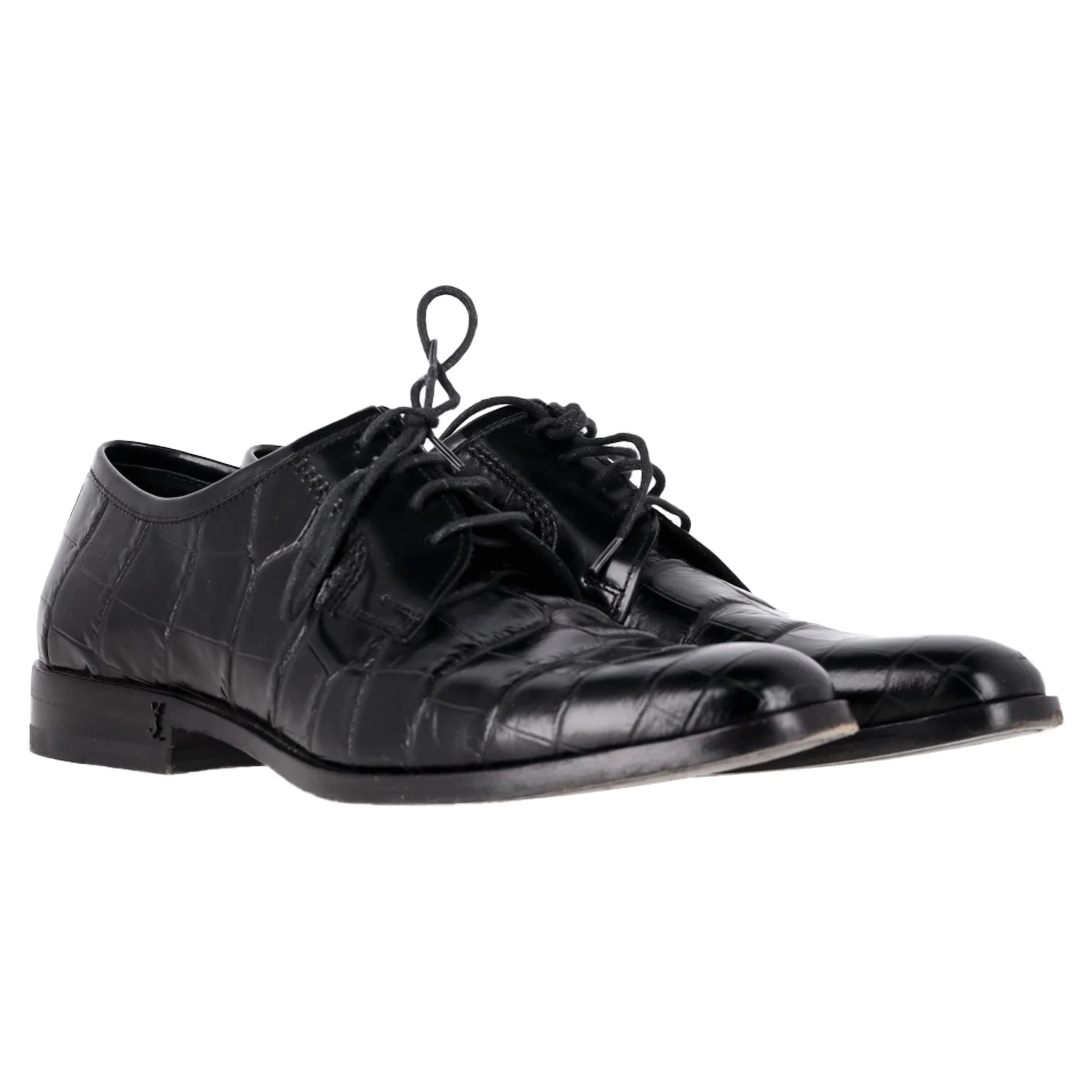 Men's Saint Laurent Croc Embossed Lace Up Oxfords in Black Leather - Image 4
