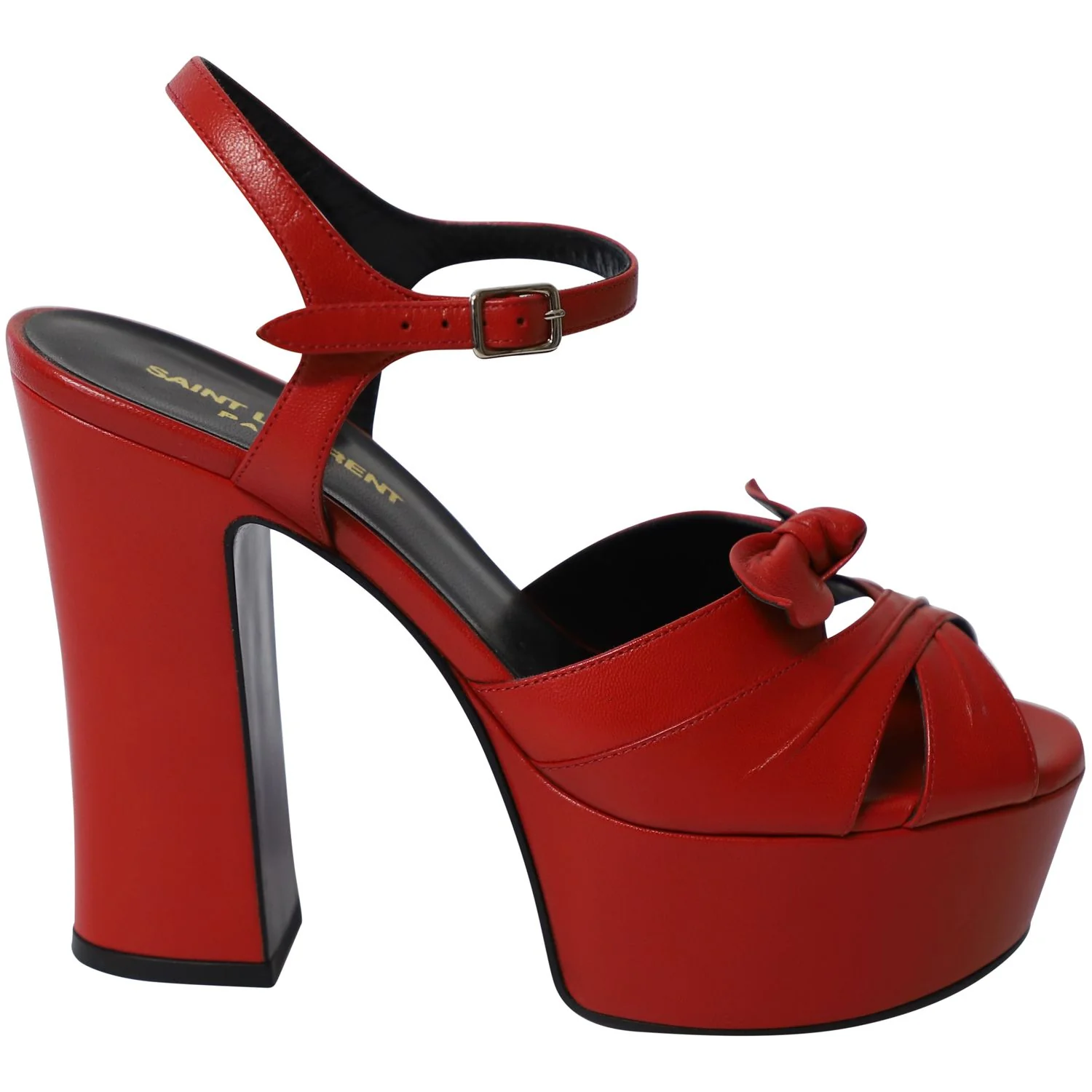 Women's Saint Laurent Candy Bow Platform Sandals in Red Leather